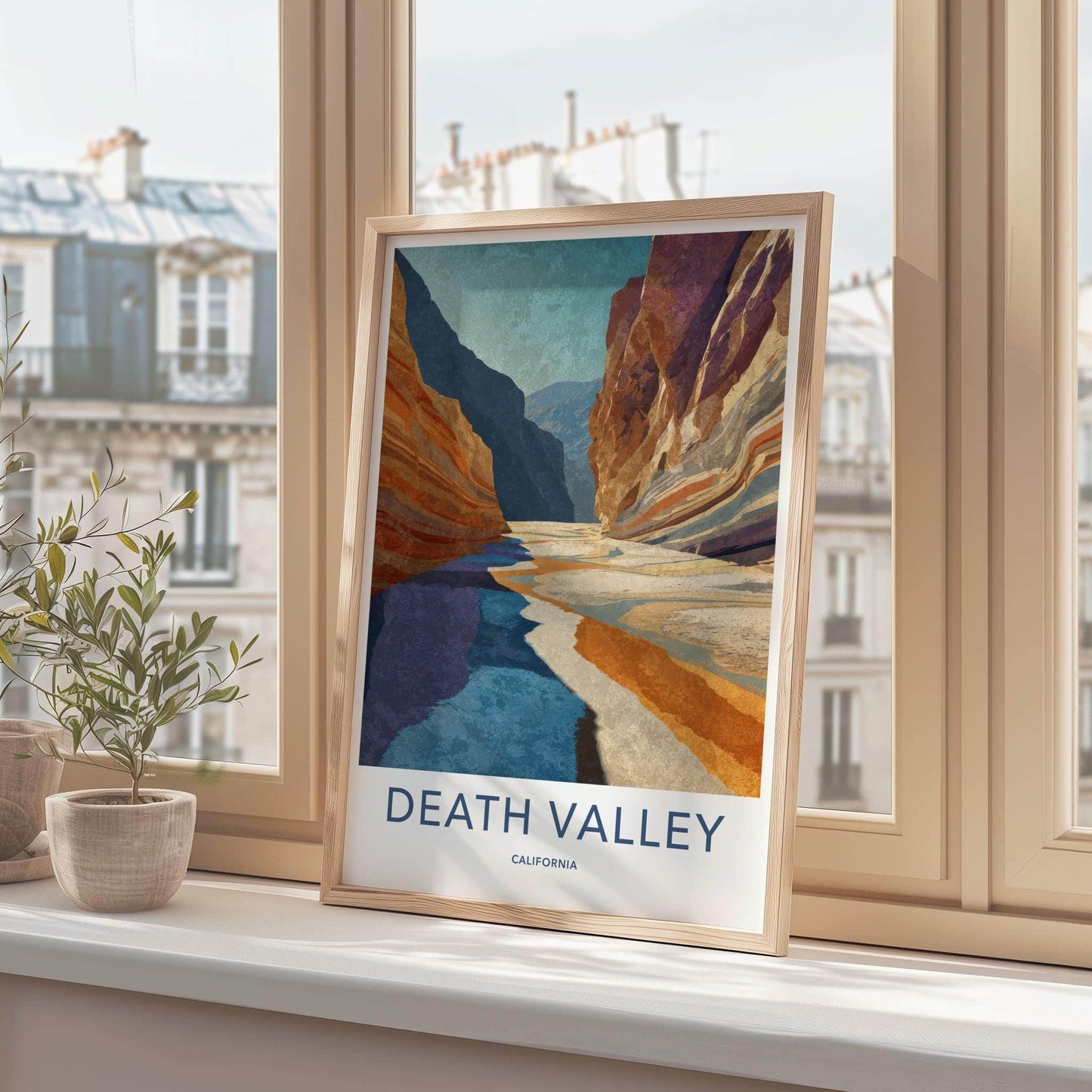 Death Valley Poster - California Travel Art - Layered Canyon Riverbed Home Decor
