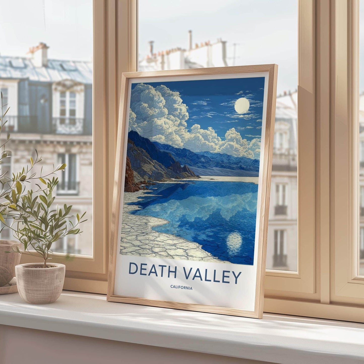 Death Valley Poster - California Travel Art - Moonlit Water Reflections Wall Decor