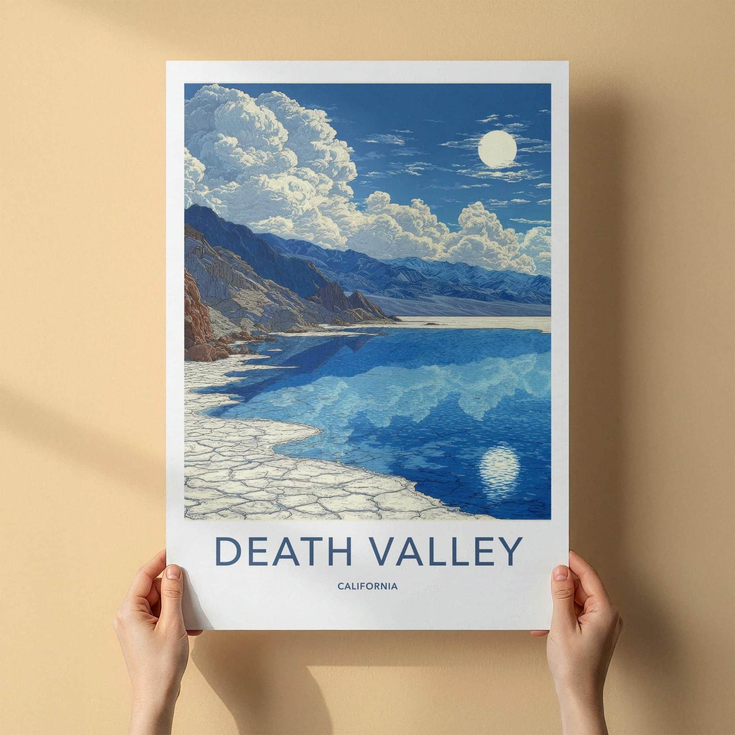 Death Valley Poster - California Travel Art - Moonlit Water Reflections Wall Decor