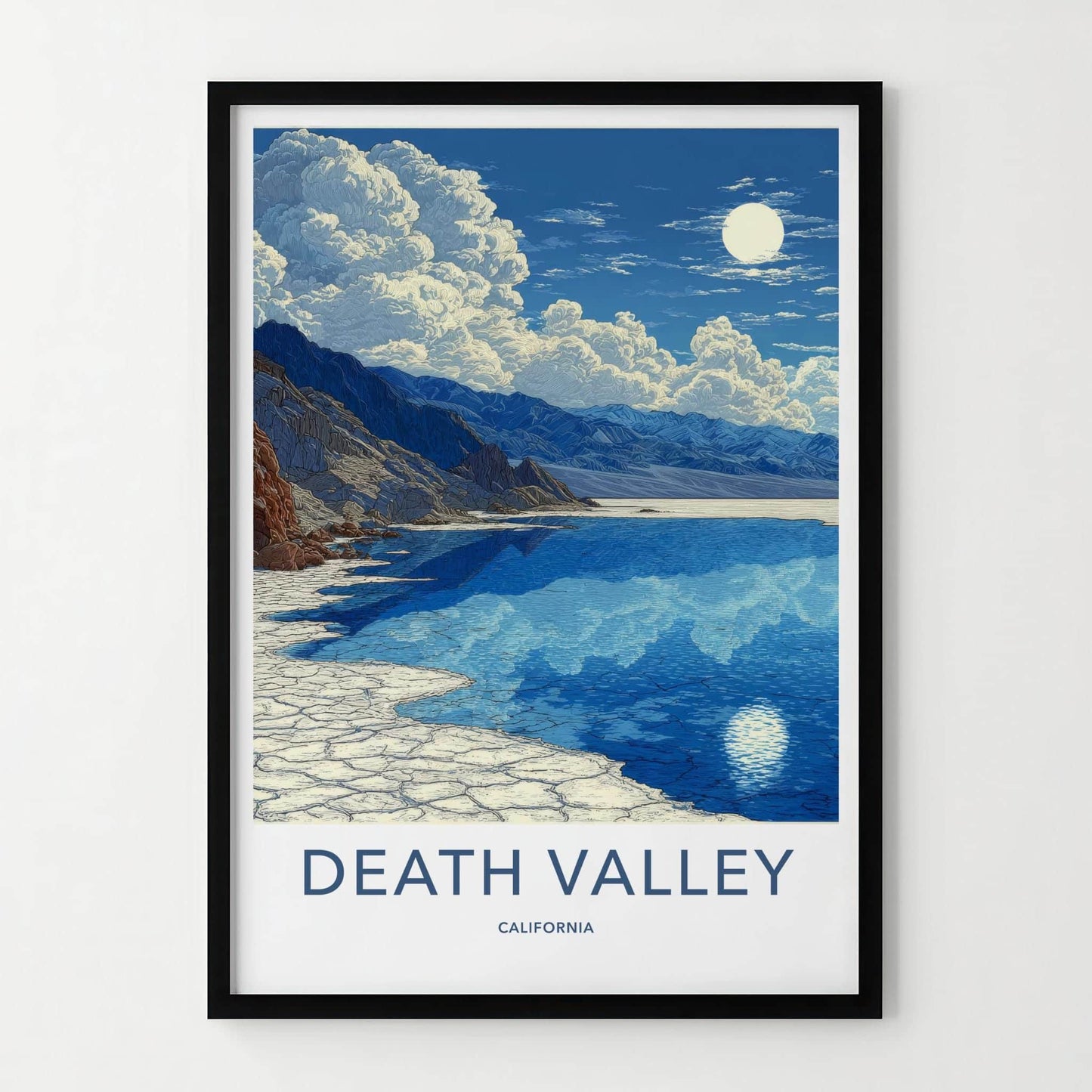 Death Valley Poster - California Travel Art - Moonlit Water Reflections Wall Decor
