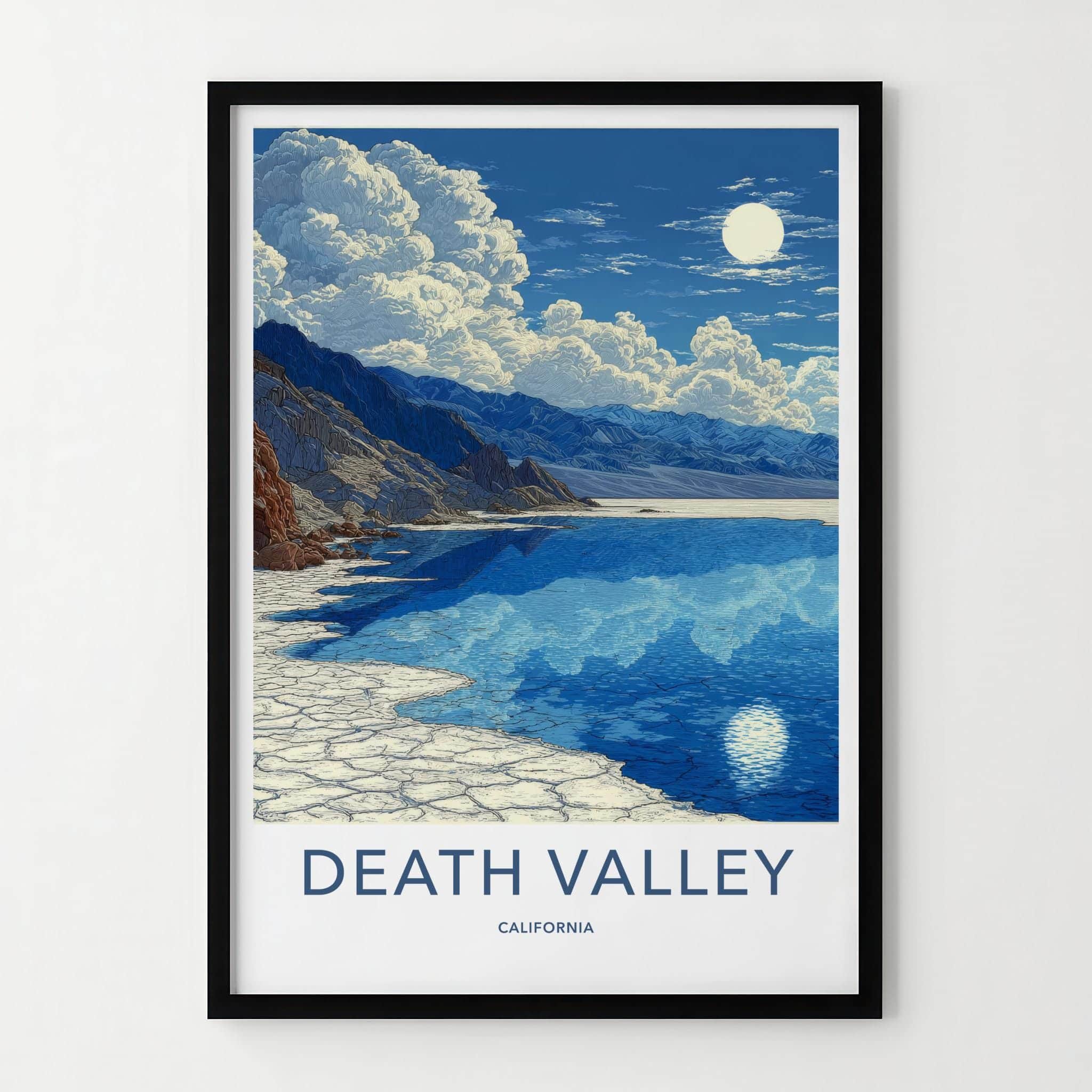 Death Valley Poster - California Travel Art - Moonlit Water Reflections Wall Decor