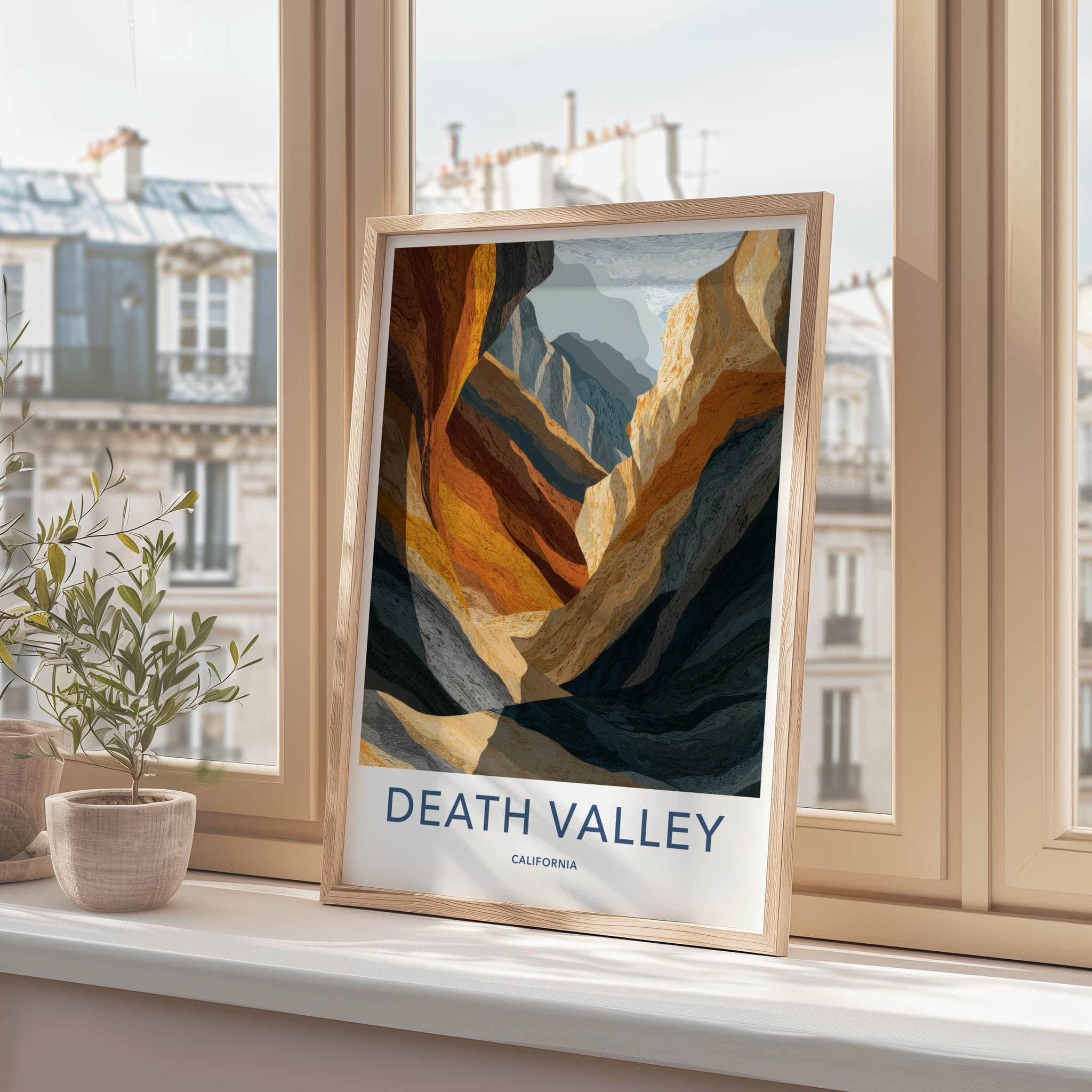 Death Valley Poster - California Travel Art - Sunlit Canyon Walls Wall Decor