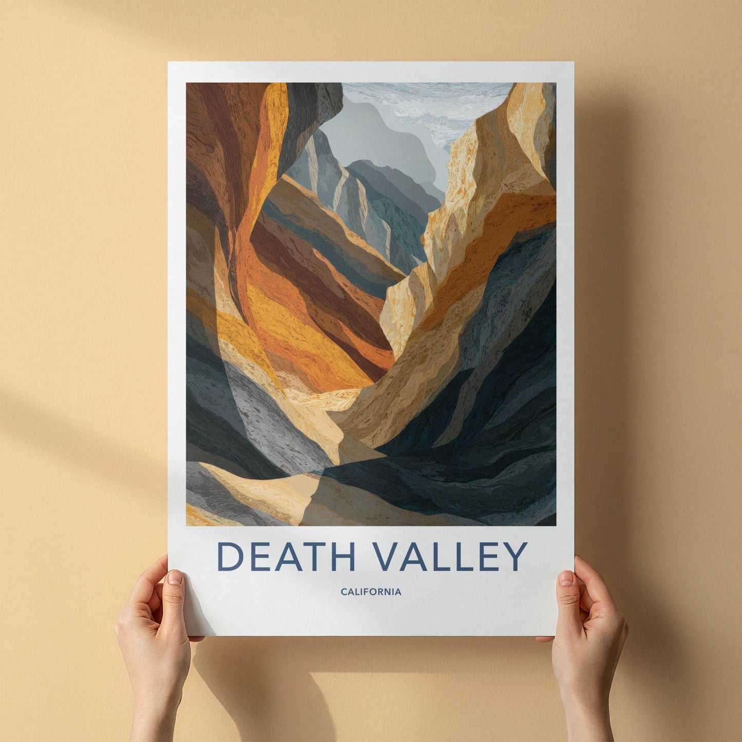 Death Valley Poster - California Travel Art - Sunlit Canyon Walls Wall Decor