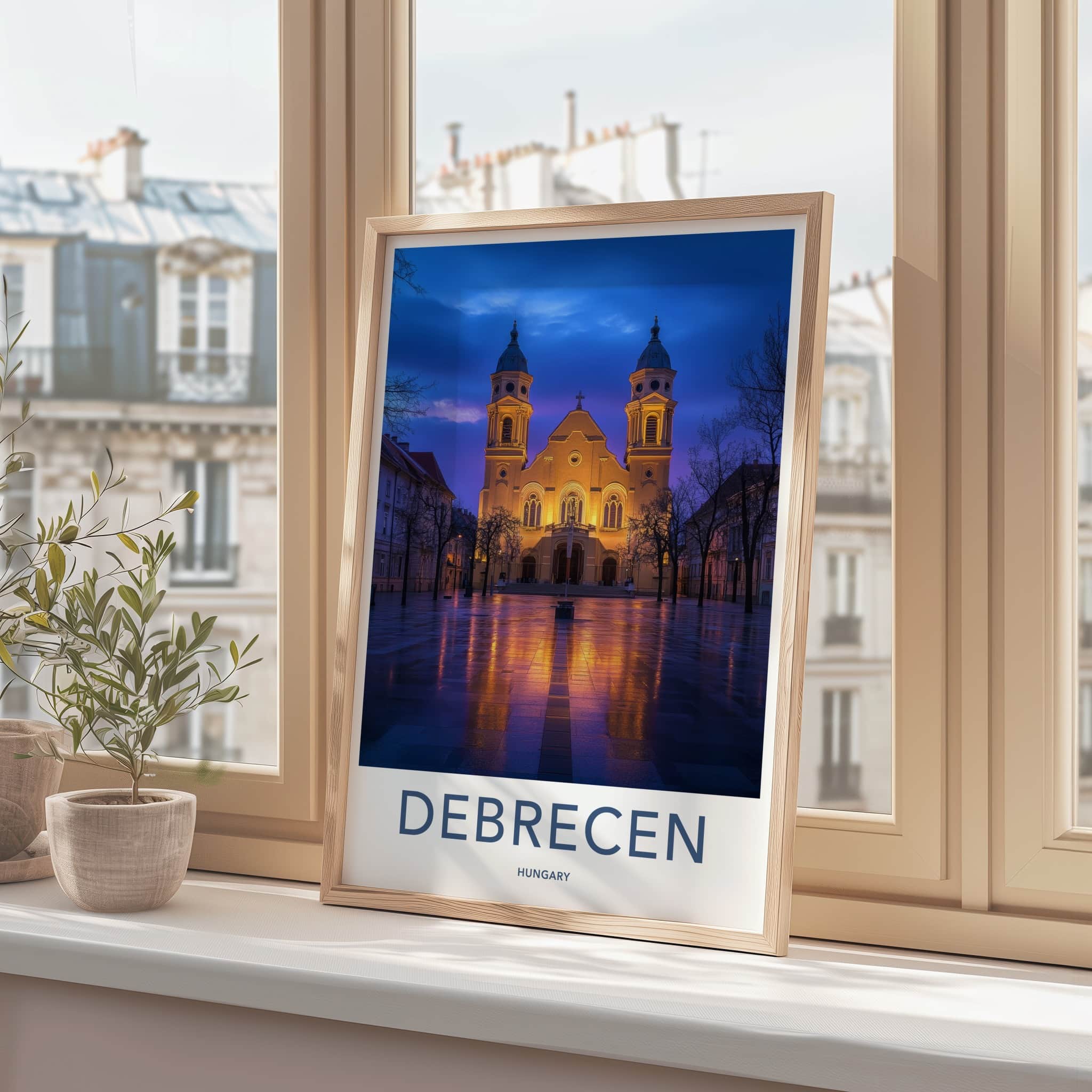 Debrecen Poster - Hungary Travel Art - Grand Church Glow Home Decor
