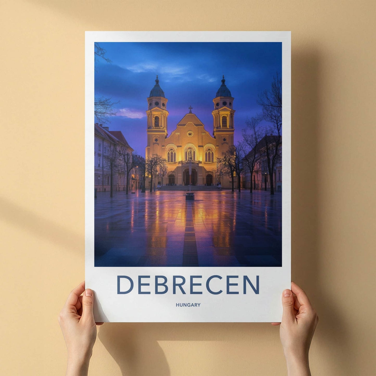 Debrecen Poster - Hungary Travel Art - Grand Church Glow Home Decor