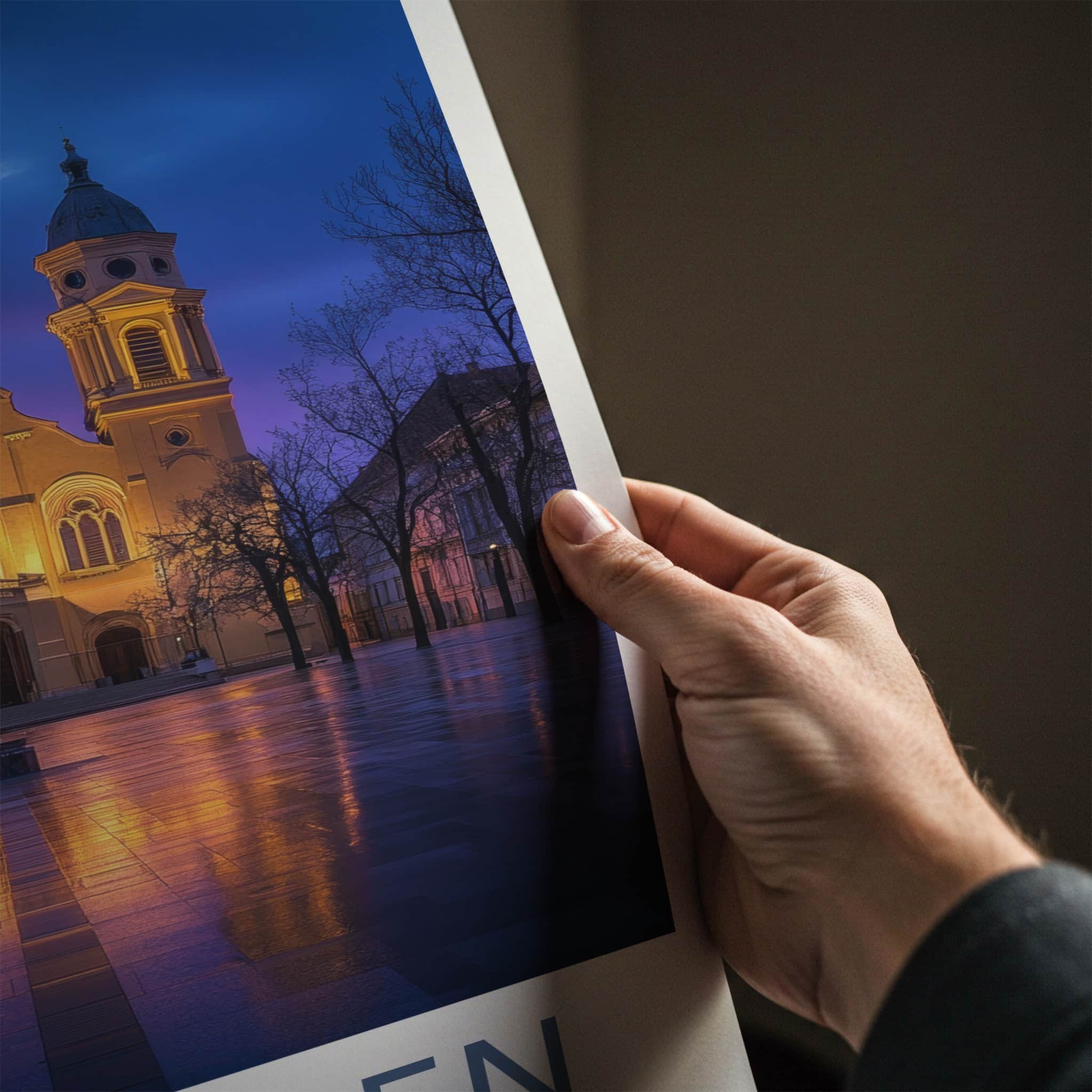 Debrecen Poster - Hungary Travel Art - Grand Church Glow Home Decor