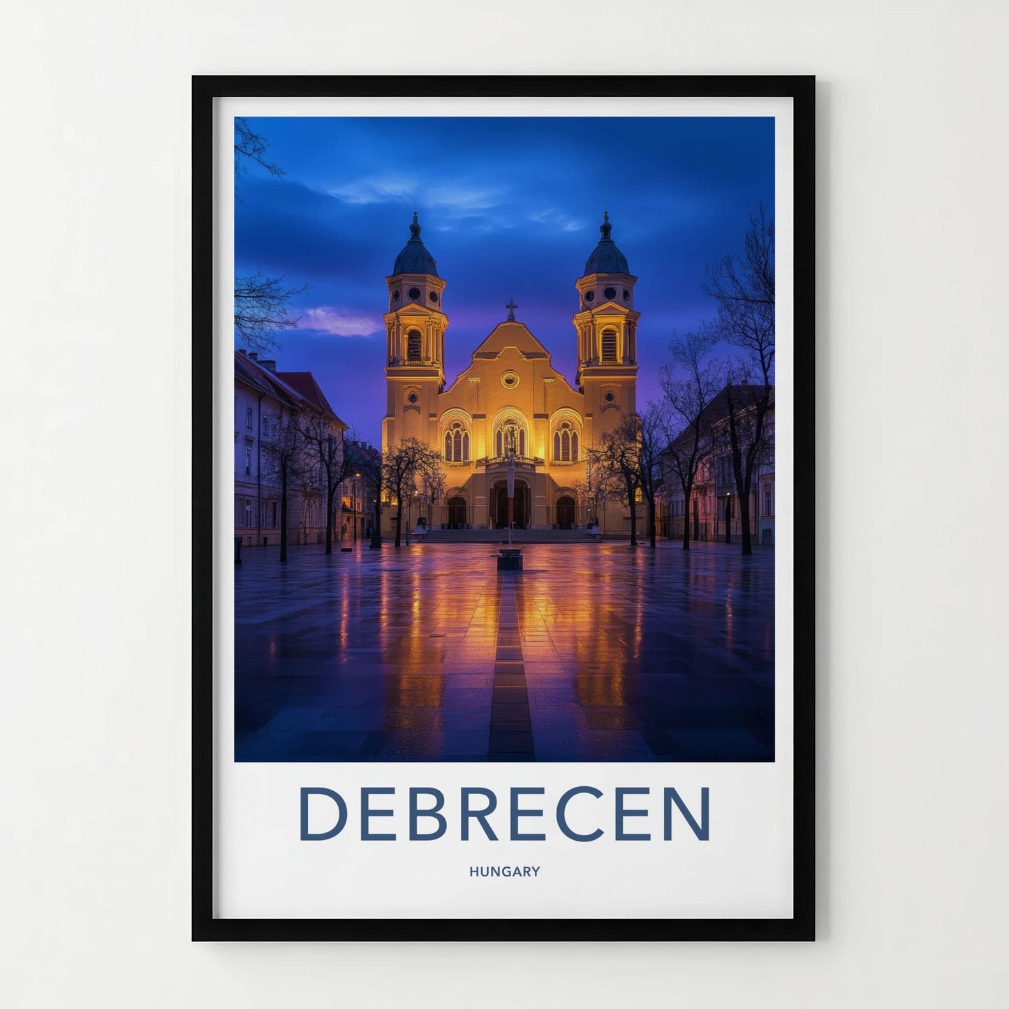 Debrecen Poster - Hungary Travel Art - Grand Church Glow Home Decor