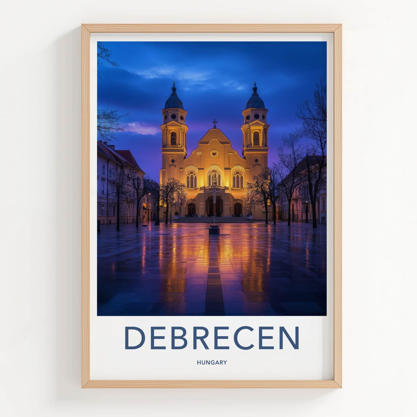 Debrecen Poster - Hungary Travel Art - Grand Church Glow Home Decor
