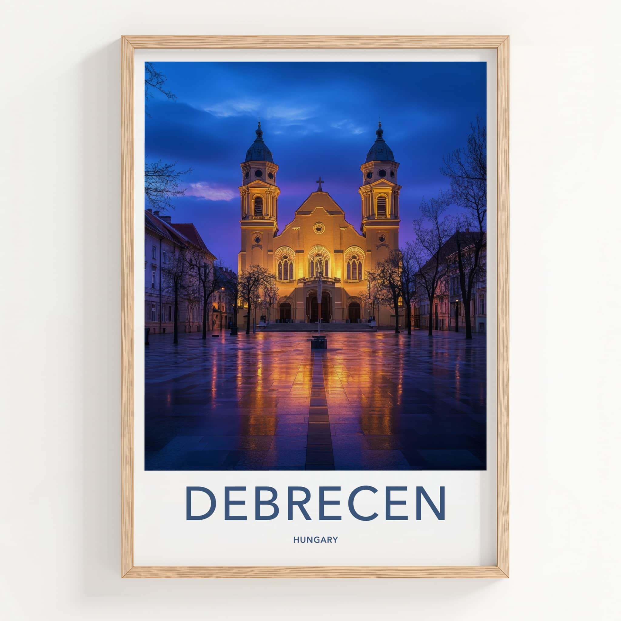 Debrecen Poster - Hungary Travel Art - Grand Church Glow Home Decor