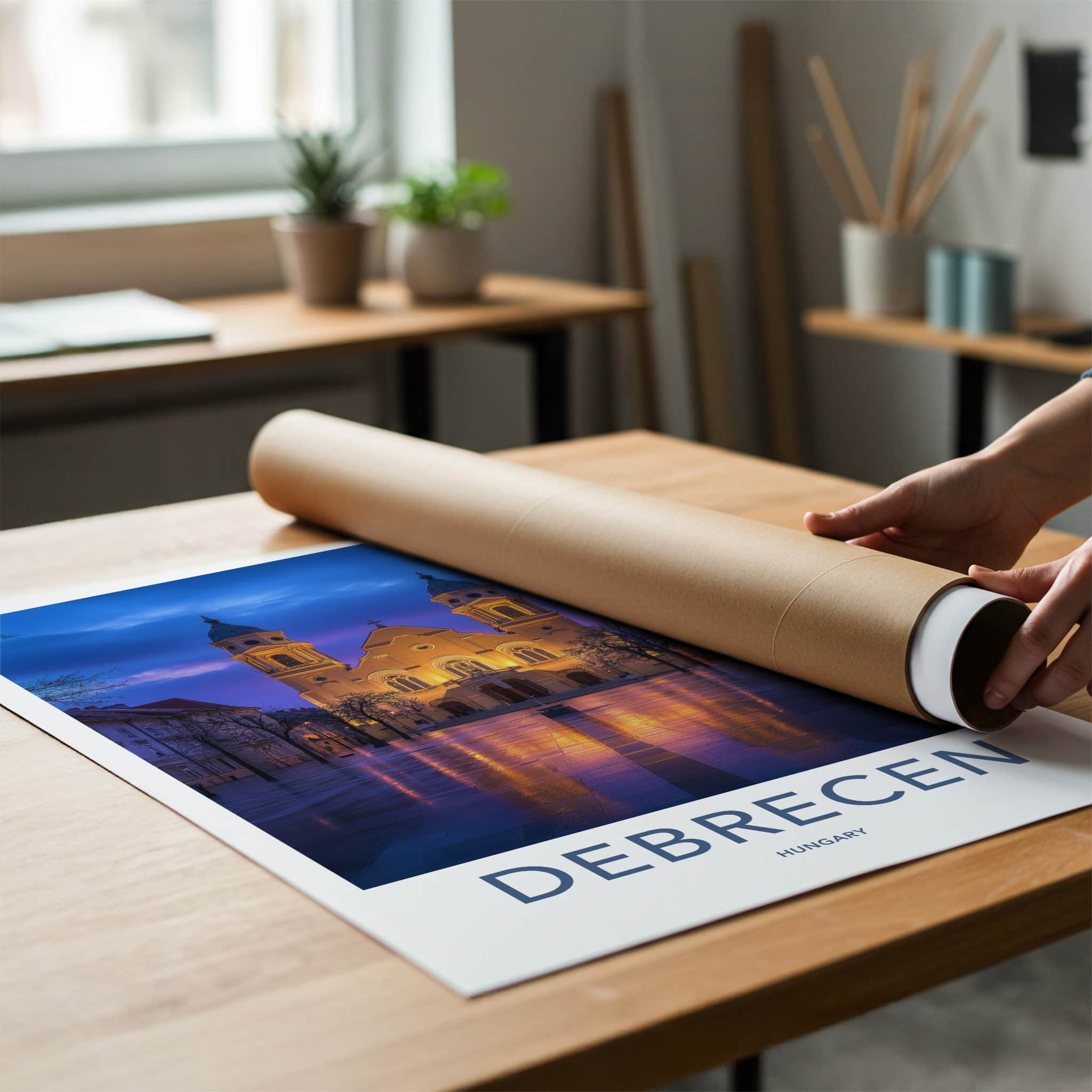 Debrecen Poster - Hungary Travel Art - Grand Church Glow Home Decor
