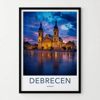 Debrecen Poster - Hungary Wall Art - Illuminated Church Reflection Home Decor