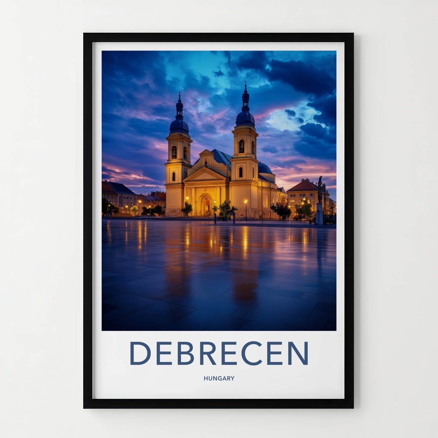 Debrecen Poster - Hungary Wall Art - Illuminated Church Reflection Home Decor