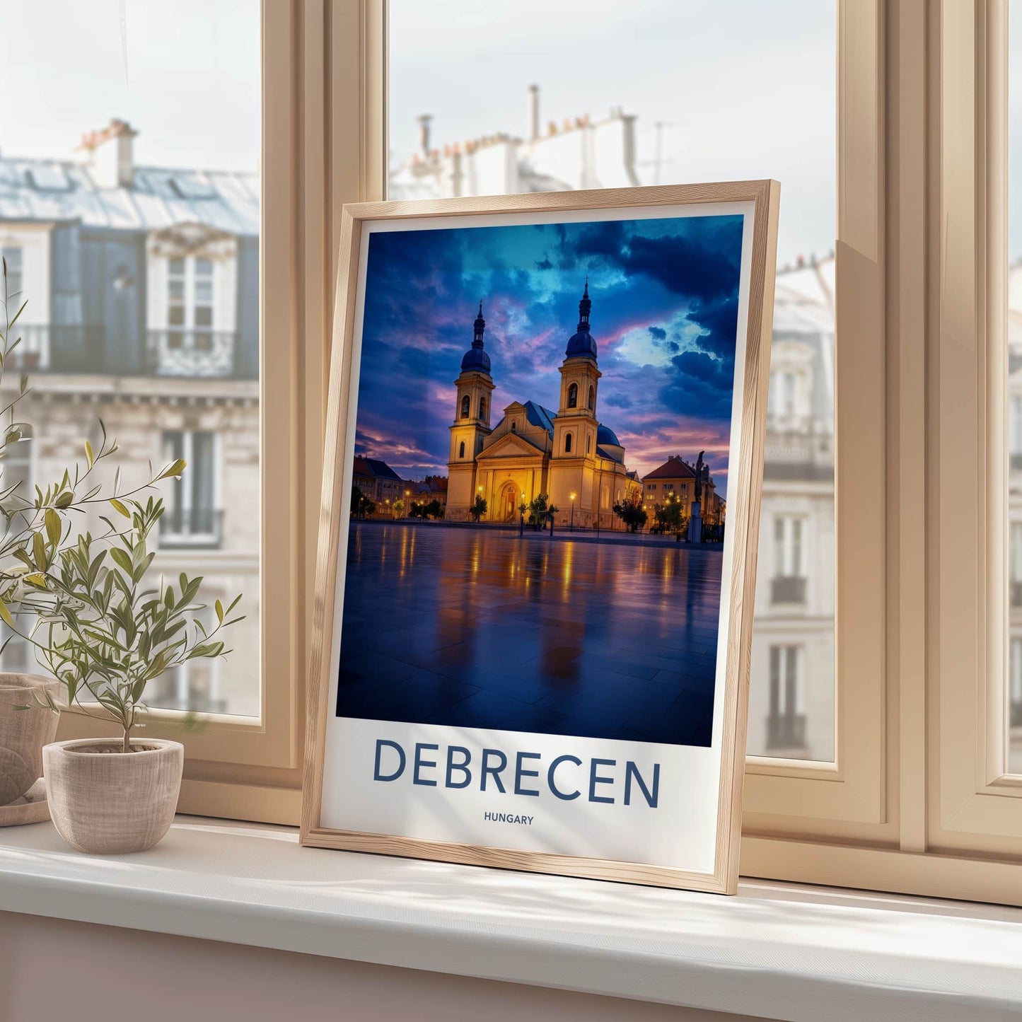 Debrecen Poster - Hungary Wall Art - Illuminated Church Reflection Home Decor