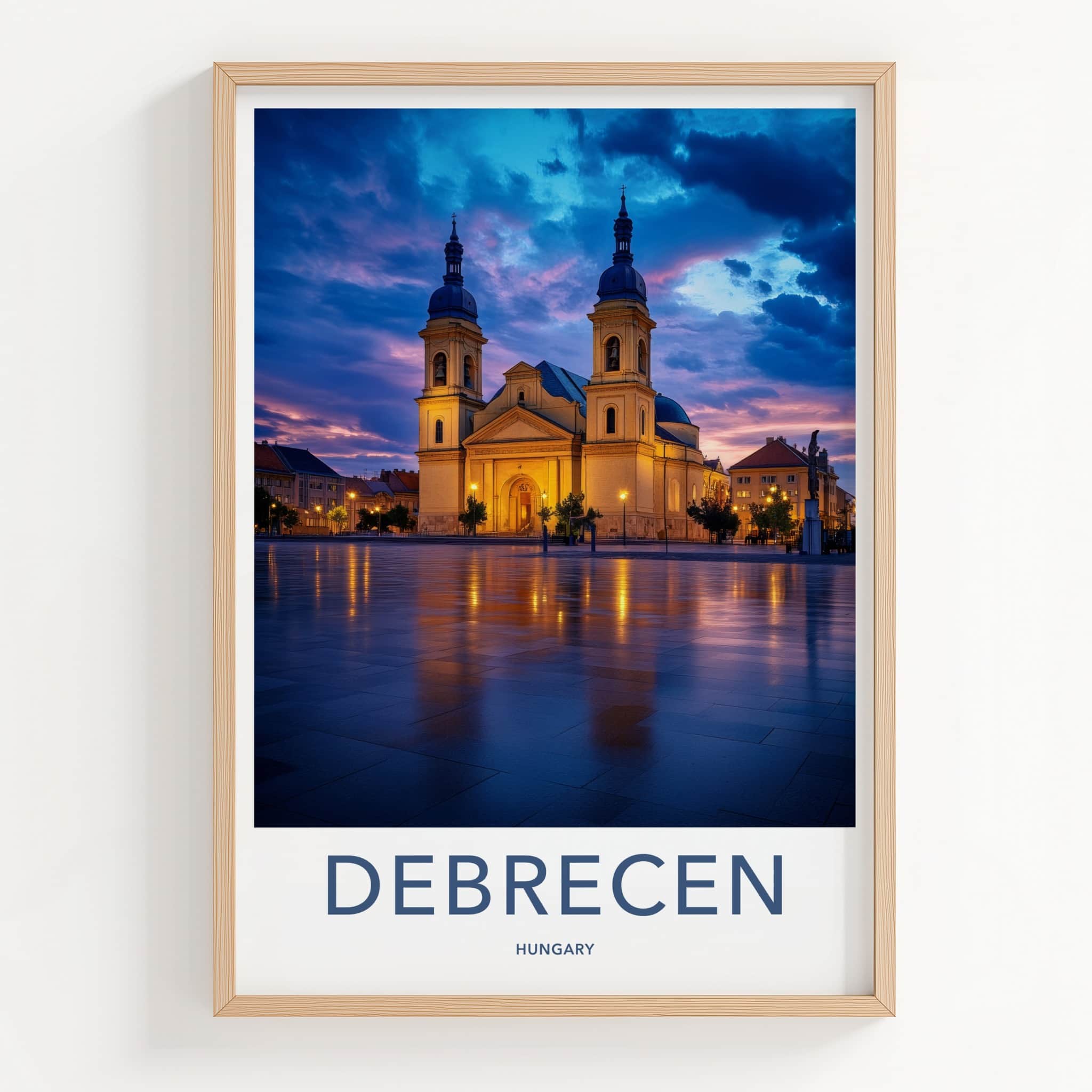 Debrecen Poster - Hungary Wall Art - Illuminated Church Reflection Home Decor