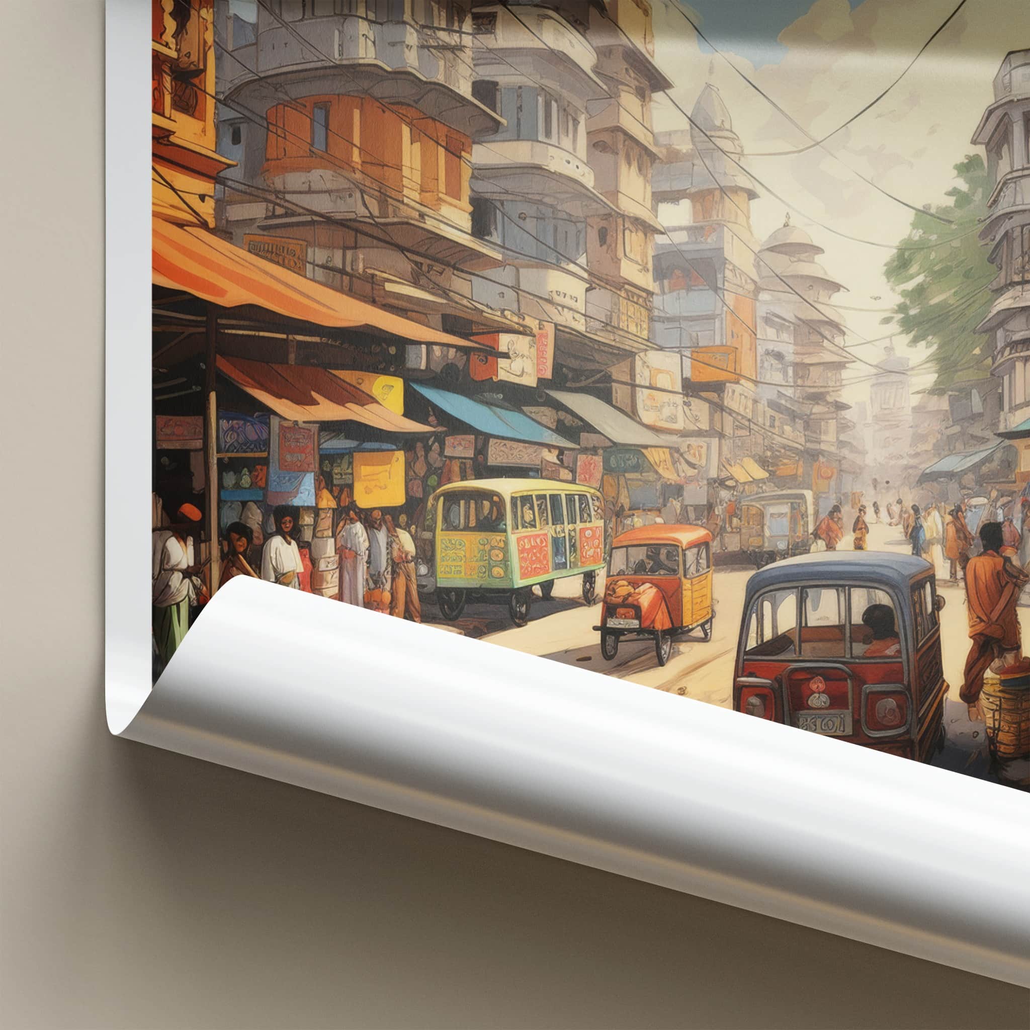 Delhi Poster - India Framed Print - Delhi Bustling Market Lounge Decor