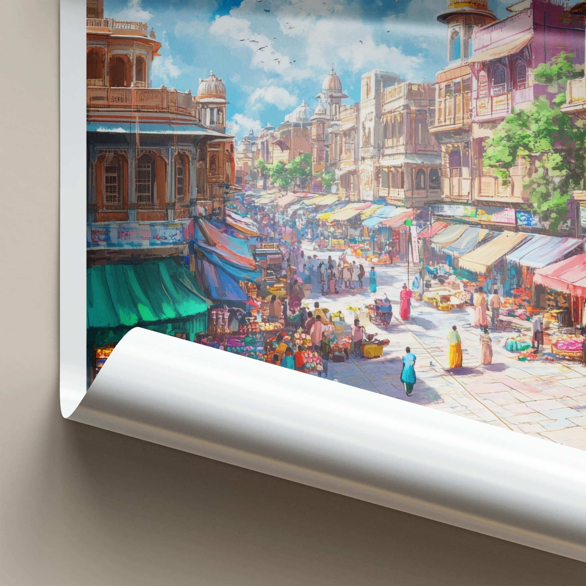 Delhi Poster - India Framed Print - Delhi Busy Market Framed Decor