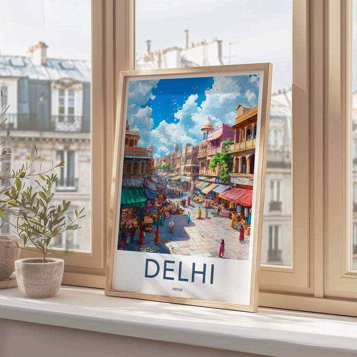 Delhi Poster - India Framed Print - Delhi Busy Market Framed Decor