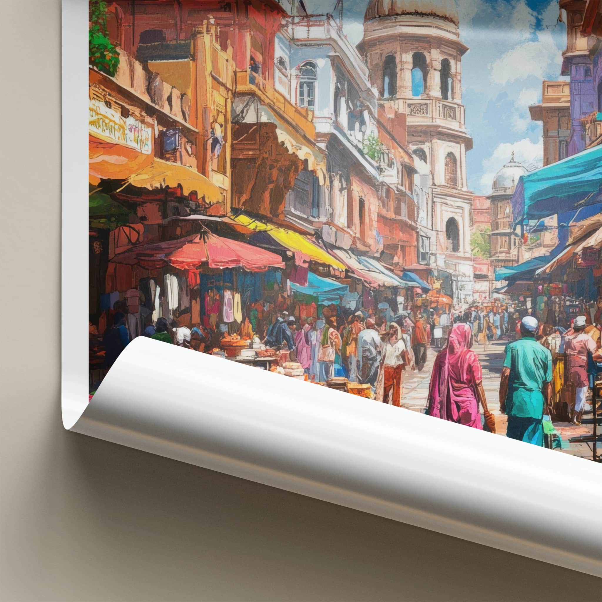 Delhi Poster - India Framed Print - Delhi Old City Bazaar Lounge Decor