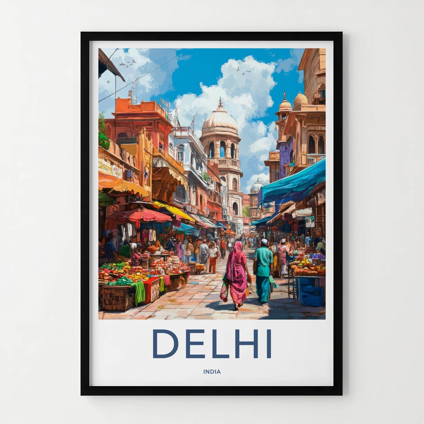 Delhi Poster - India Framed Print - Delhi Old City Bazaar Lounge Decor