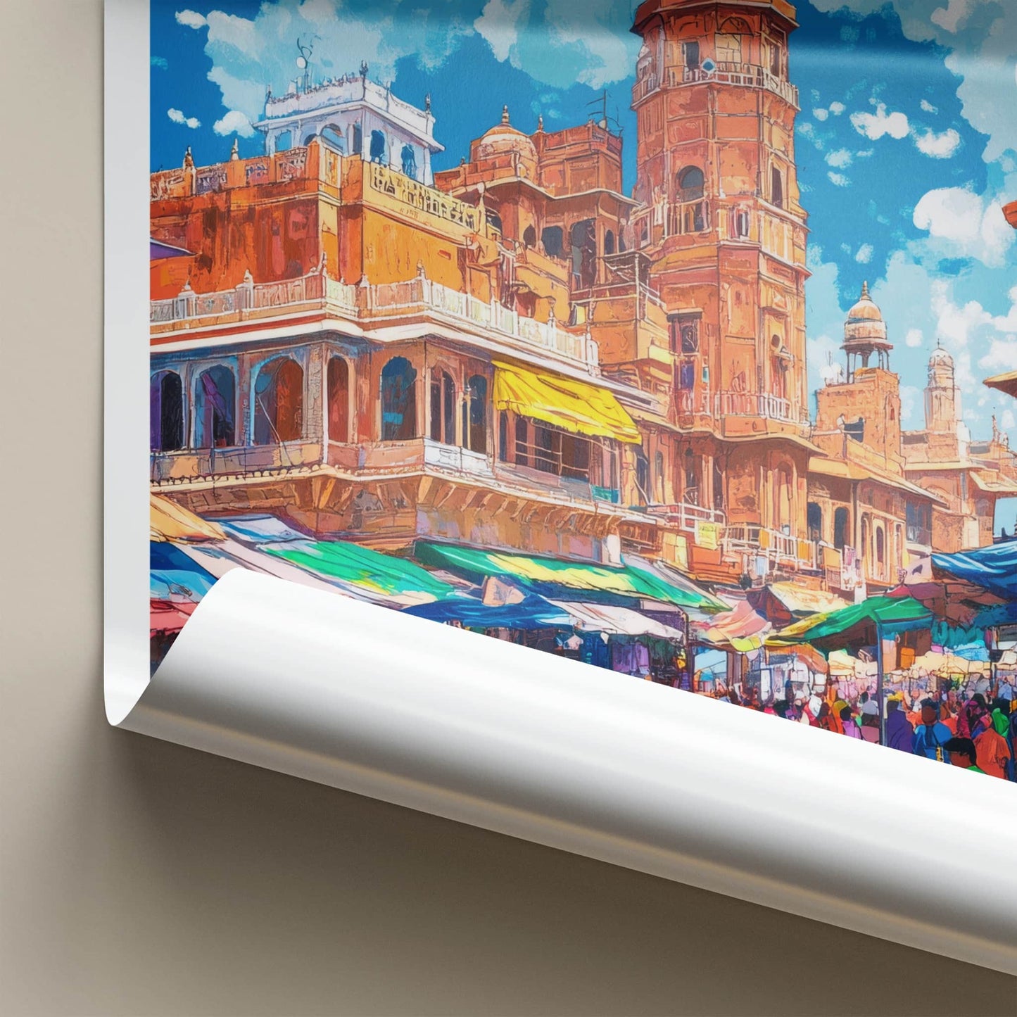 Delhi Poster - India Travel Art - Delhi Busy Street Market Home Decor