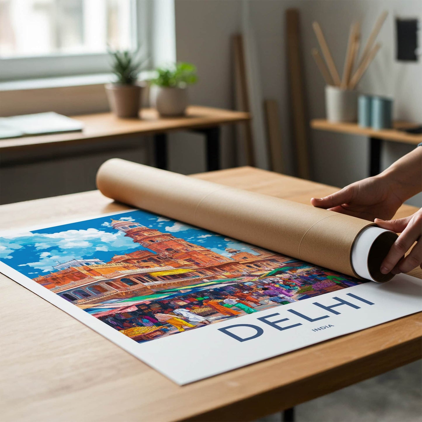 Delhi Poster - India Travel Art - Delhi Busy Street Market Home Decor