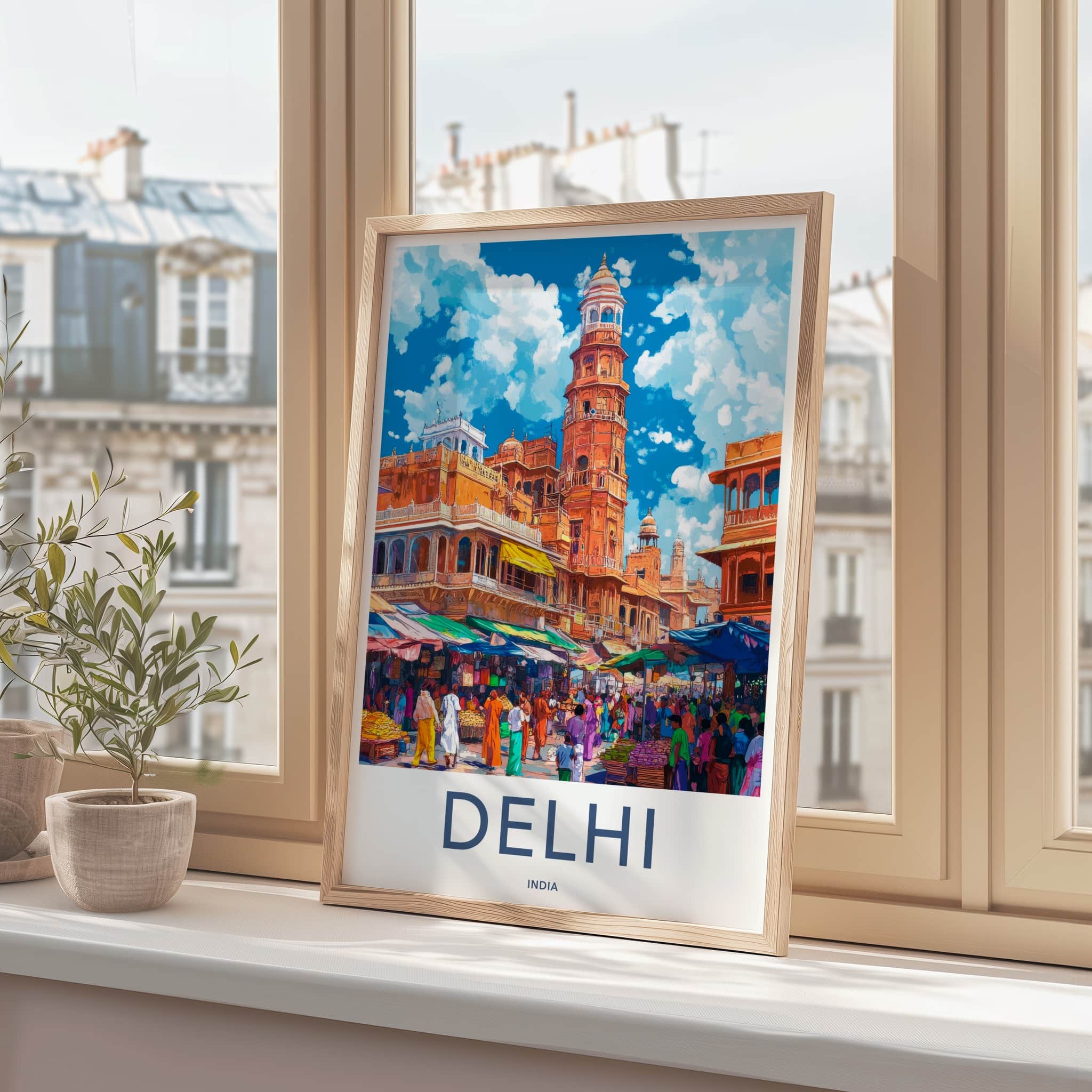 Delhi Poster - India Travel Art - Delhi Busy Street Market Home Decor