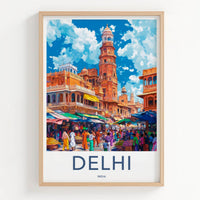 Delhi Poster - India Travel Art - Delhi Busy Street Market Home Decor