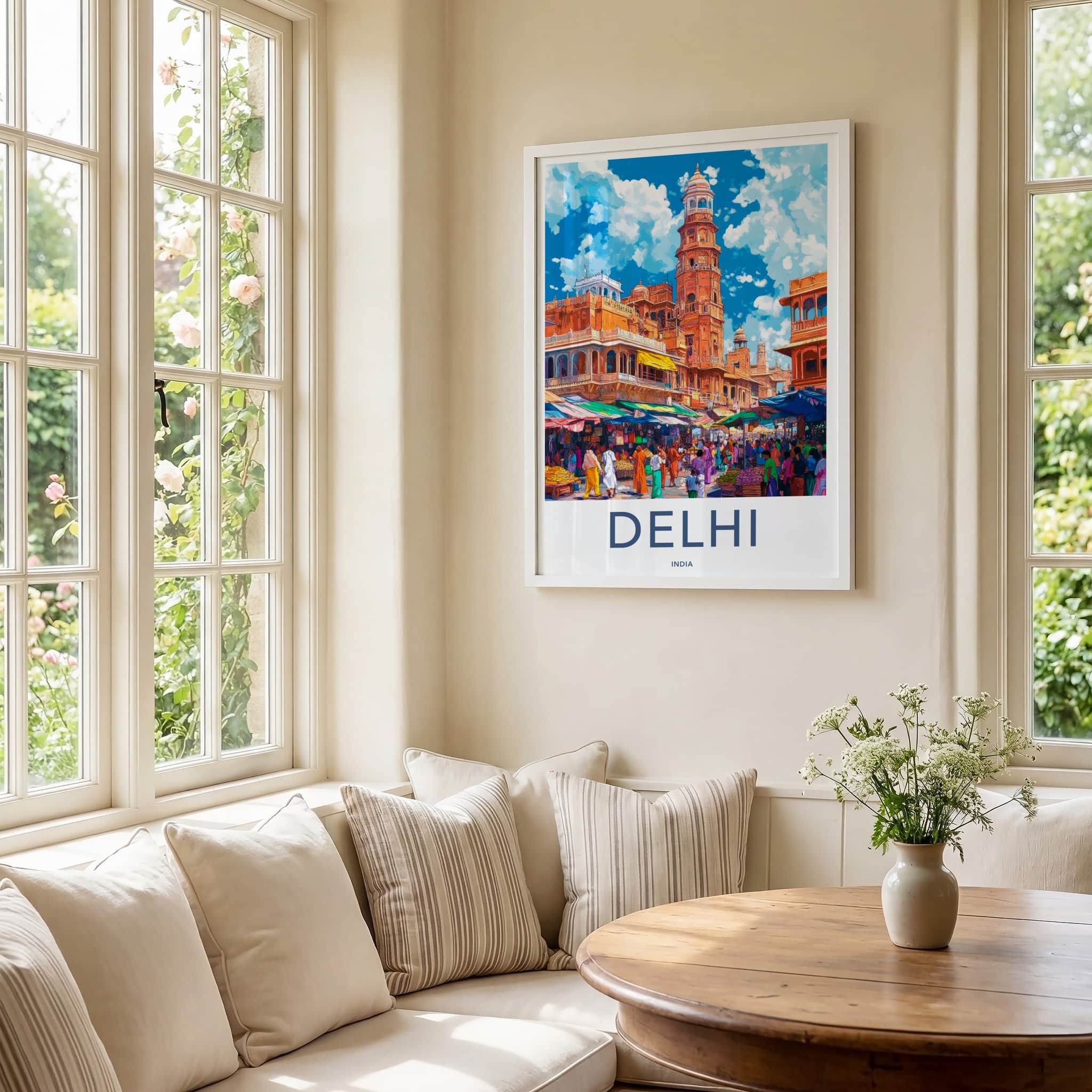 Delhi Poster - India Travel Art - Delhi Busy Street Market Home Decor