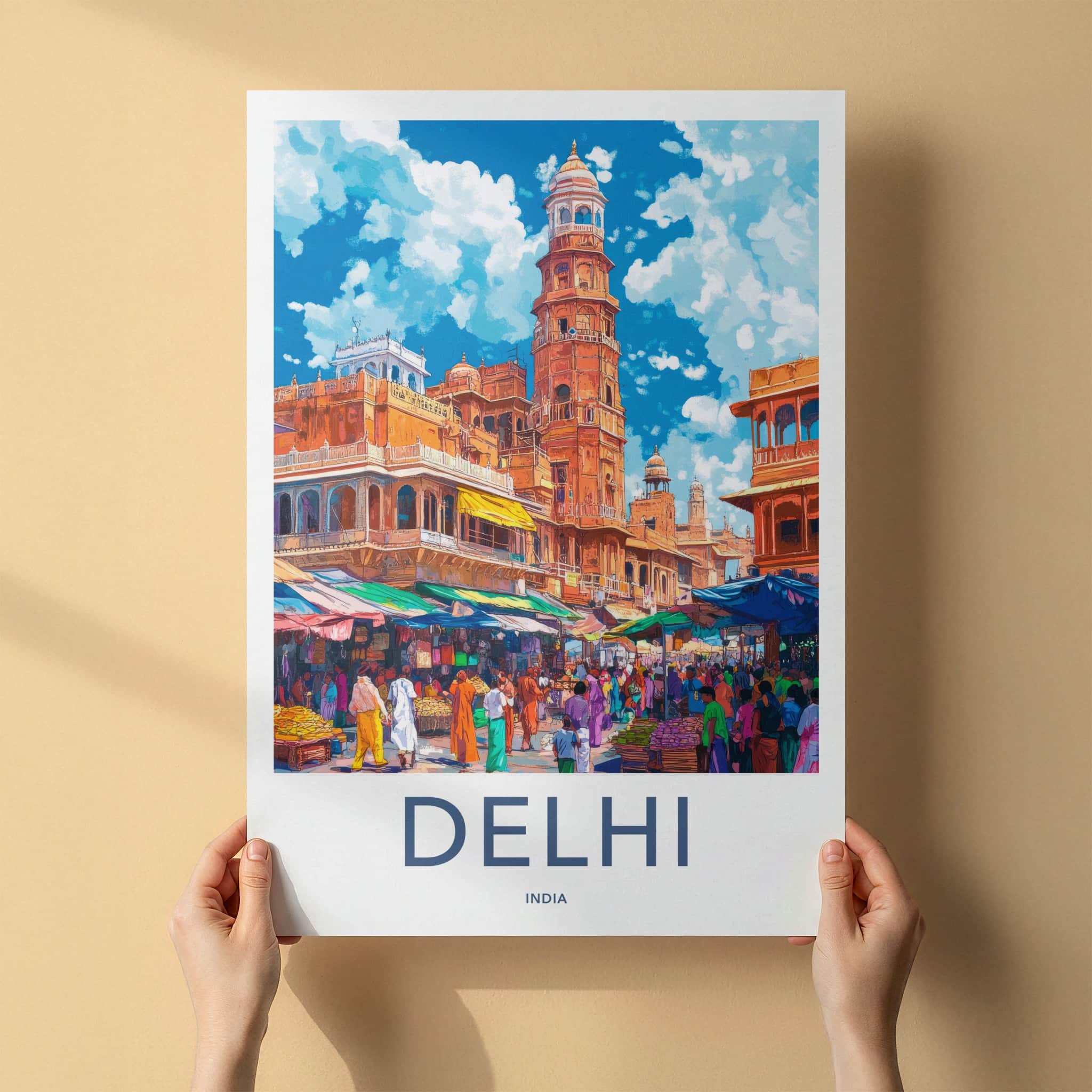 Delhi Poster - India Travel Art - Delhi Busy Street Market Home Decor