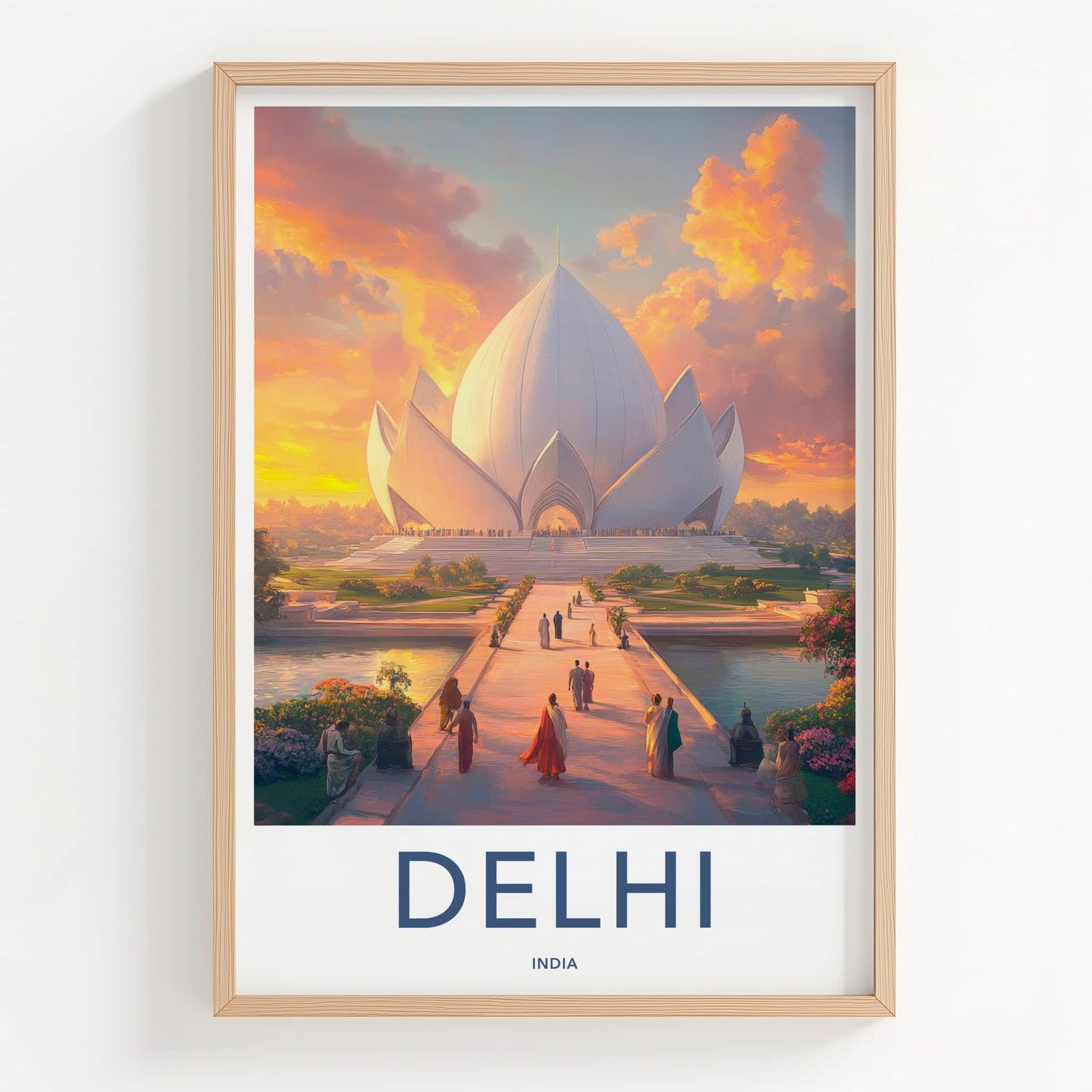 Delhi Poster - India Travel Art - Delhi Vibrant Sunset Temple Home Decor