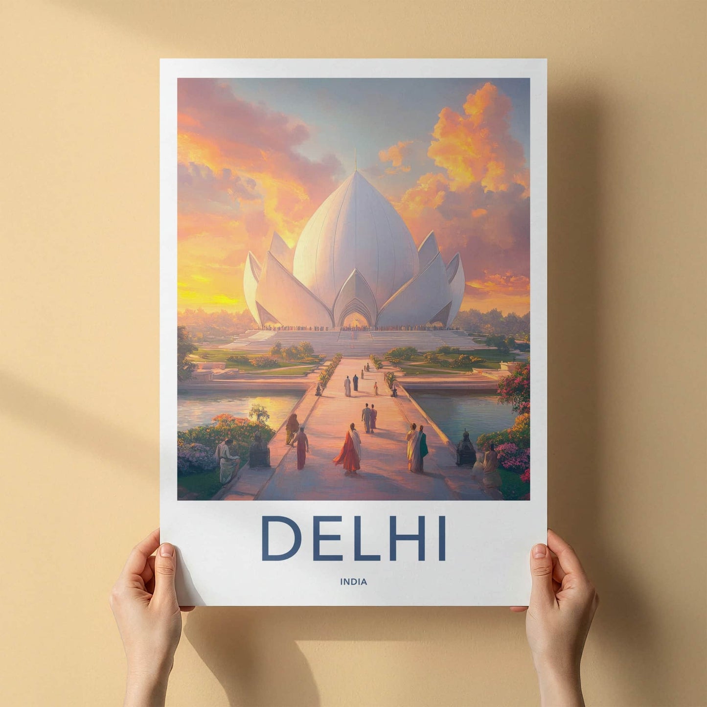 Delhi Poster - India Travel Art - Delhi Vibrant Sunset Temple Home Decor