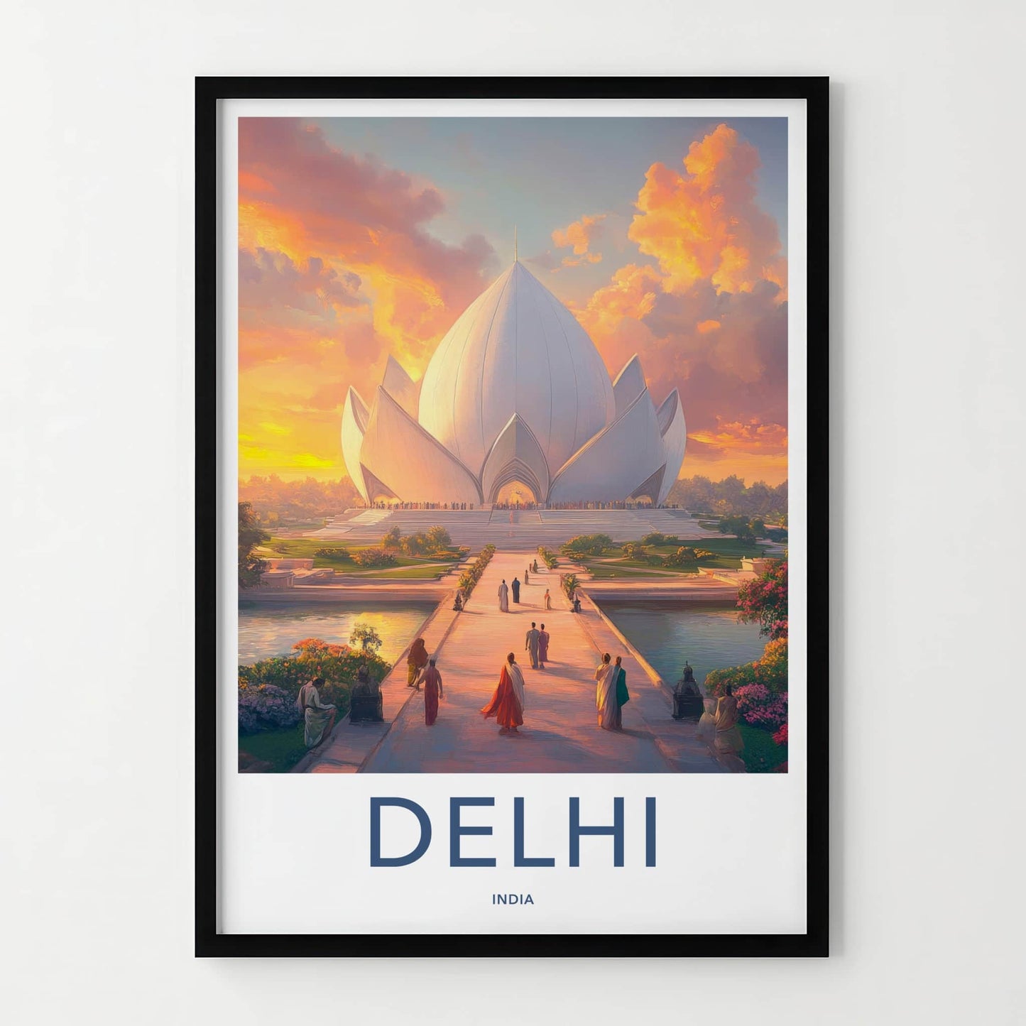 Delhi Poster - India Travel Art - Delhi Vibrant Sunset Temple Home Decor