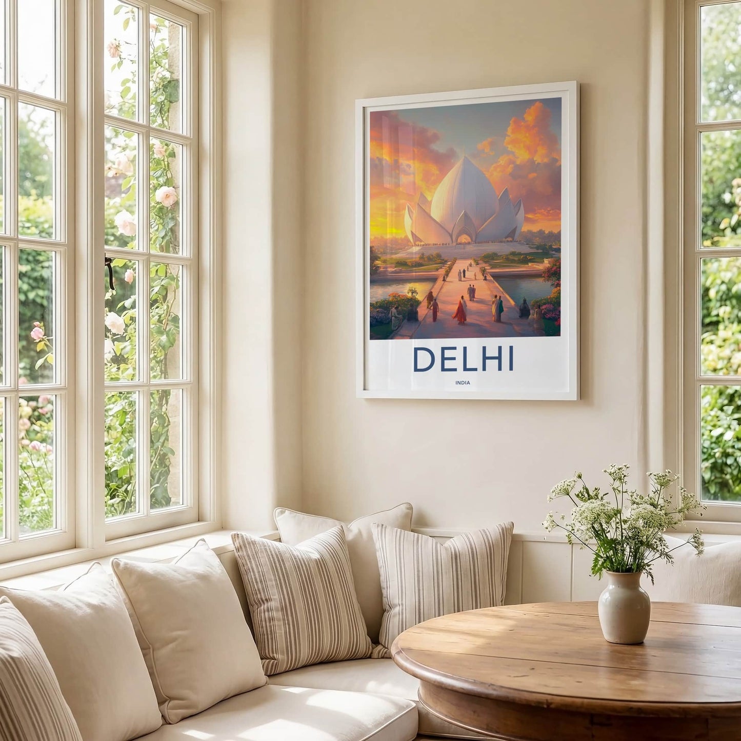 Delhi Poster - India Travel Art - Delhi Vibrant Sunset Temple Home Decor