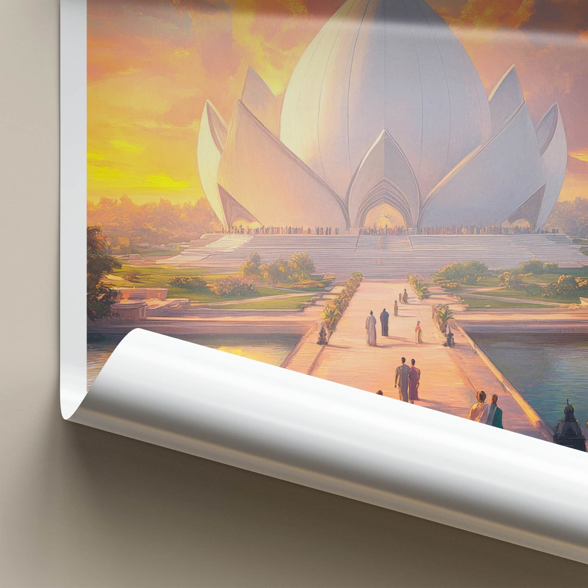 Delhi Poster - India Travel Art - Delhi Vibrant Sunset Temple Home Decor
