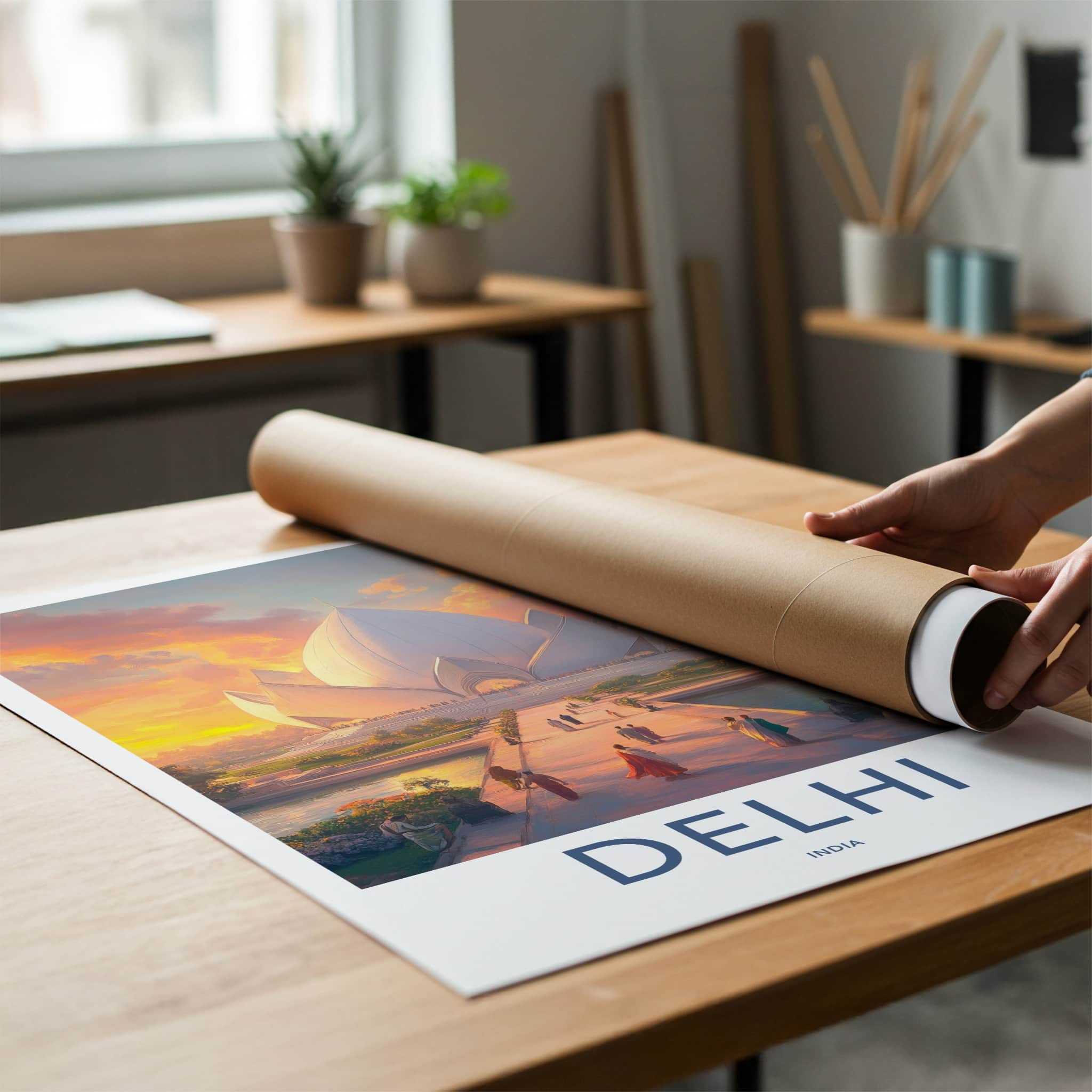 Delhi Poster - India Travel Art - Delhi Vibrant Sunset Temple Home Decor