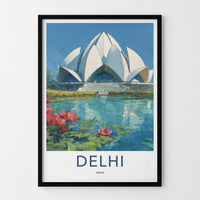 Delhi Poster - India Travel Art - Lotus Bloom Wall Decor