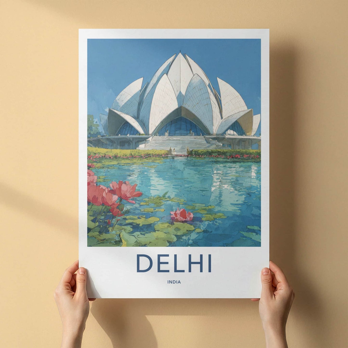 Delhi Poster - India Travel Art - Lotus Bloom Wall Decor
