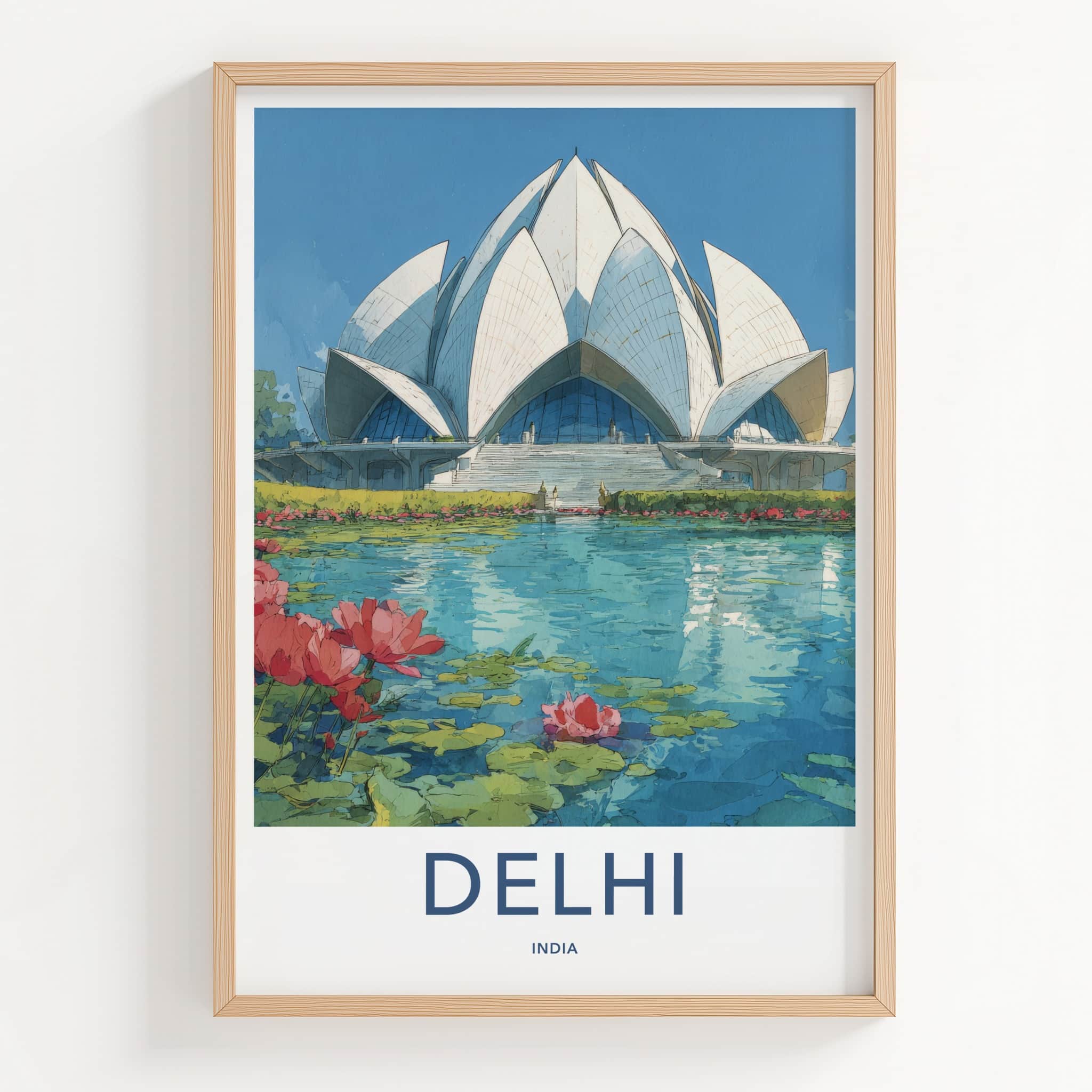 Delhi Poster - India Travel Art - Lotus Bloom Wall Decor