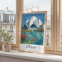 Delhi Poster - India Travel Art - Lotus Bloom Wall Decor