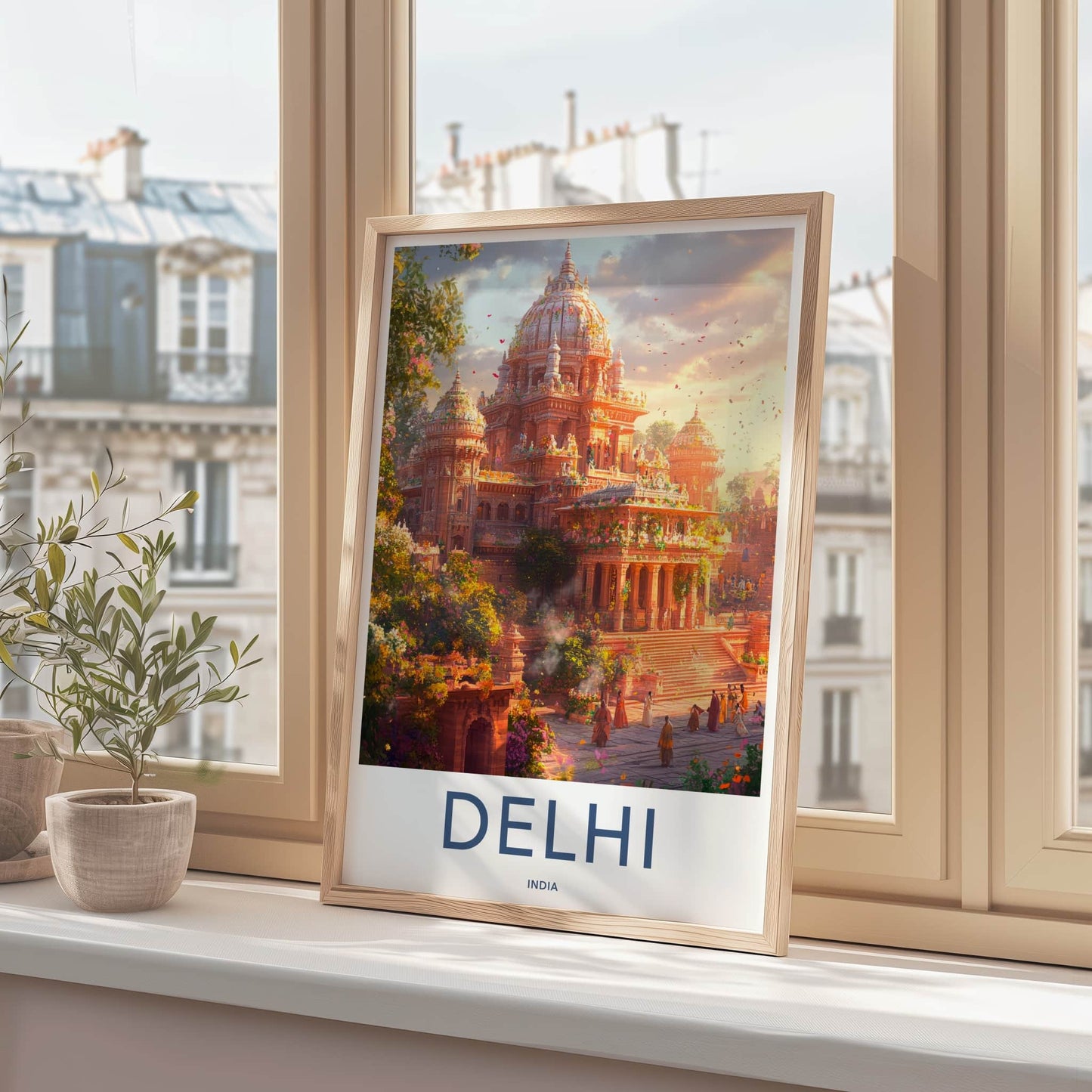 Delhi Poster - India Travel Print - Delhi Flowering Temple Ceremony Framed Decor