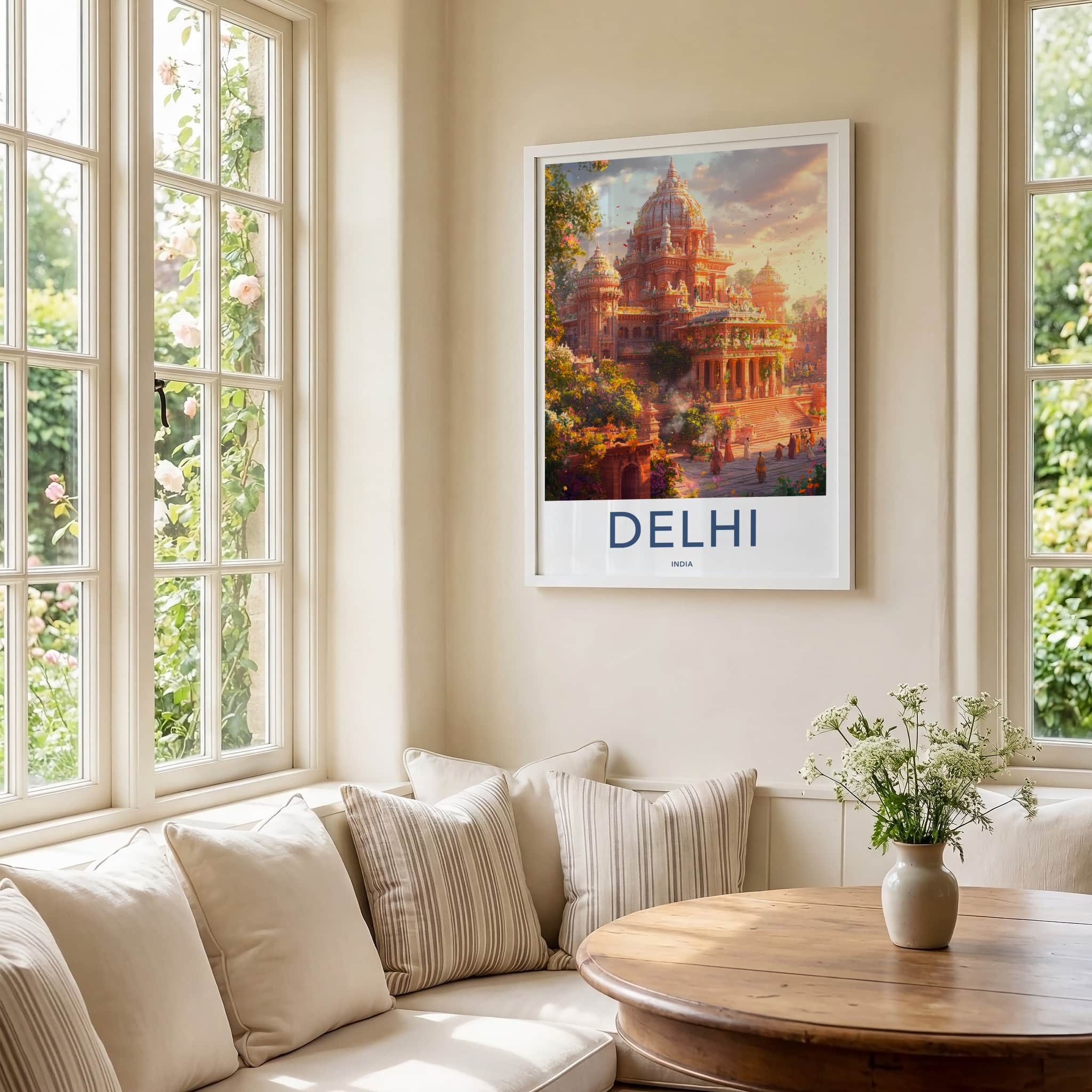 Delhi Poster - India Travel Print - Delhi Flowering Temple Ceremony Framed Decor
