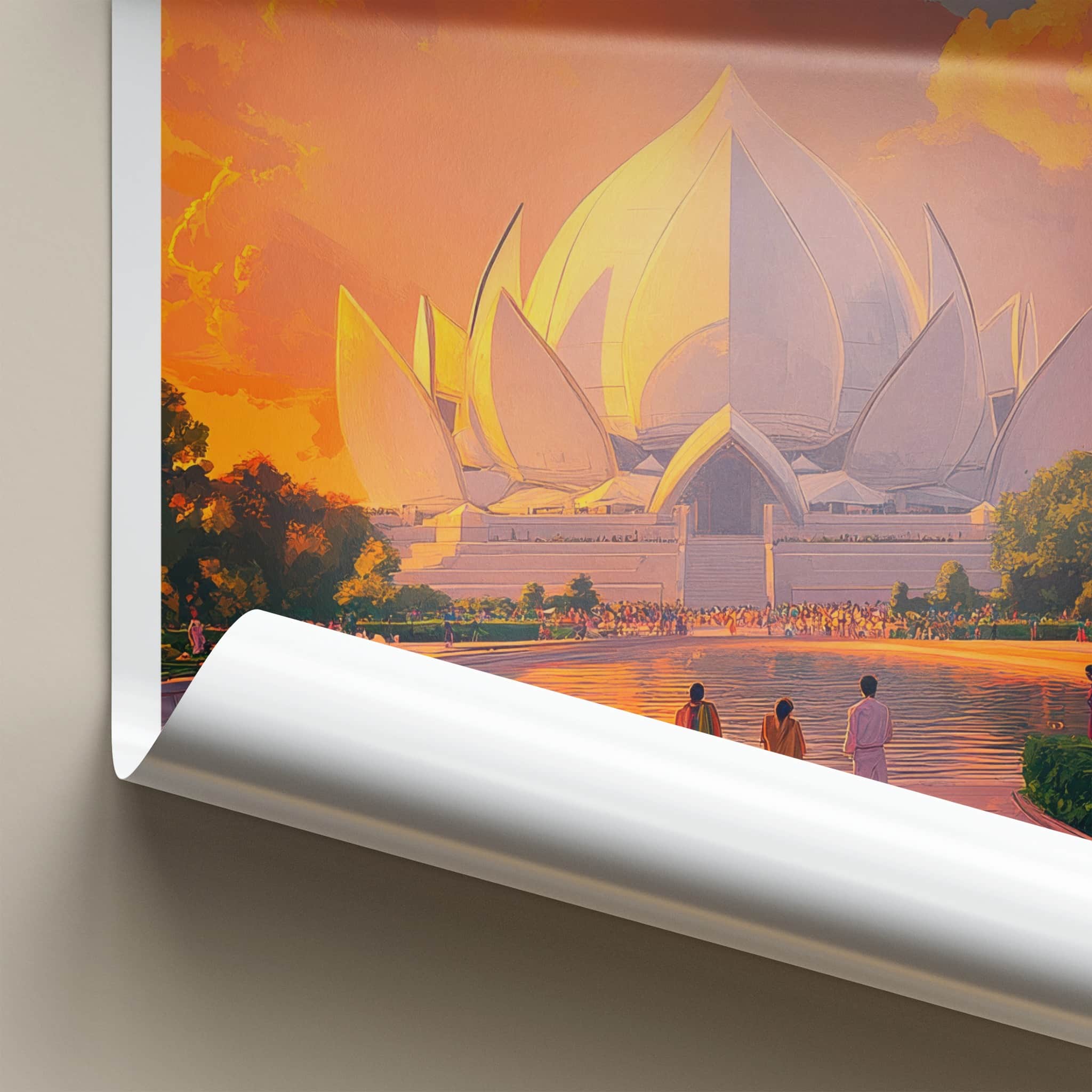 Delhi Poster - India Travel Print - Delhi Lotus Temple Framed Decor