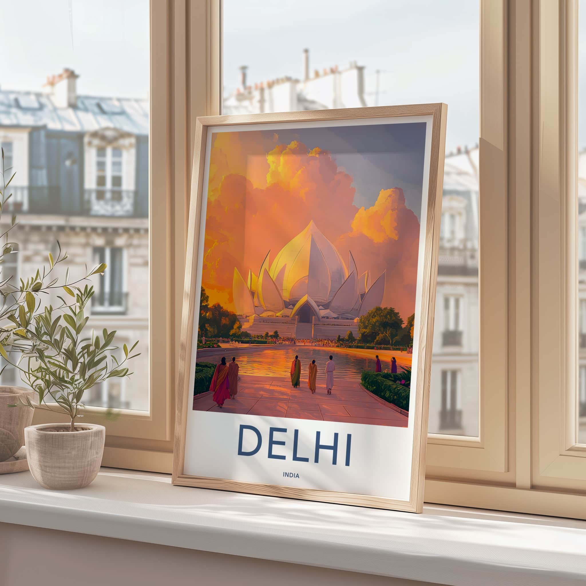 Delhi Poster - India Travel Print - Delhi Lotus Temple Framed Decor