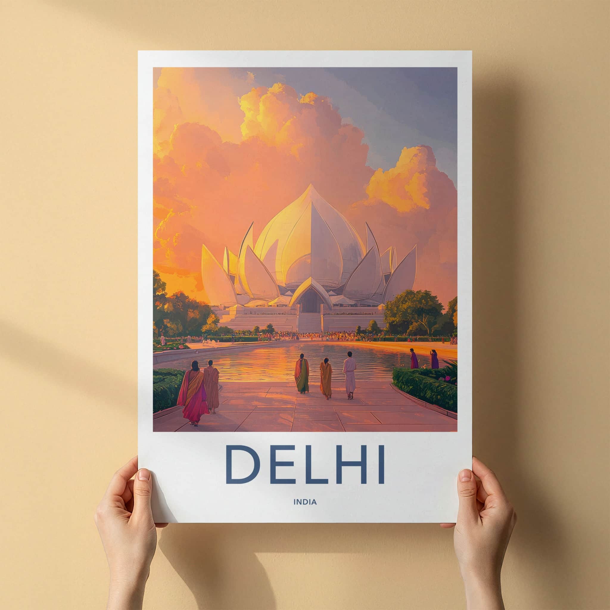 Delhi Poster - India Travel Print - Delhi Lotus Temple Framed Decor