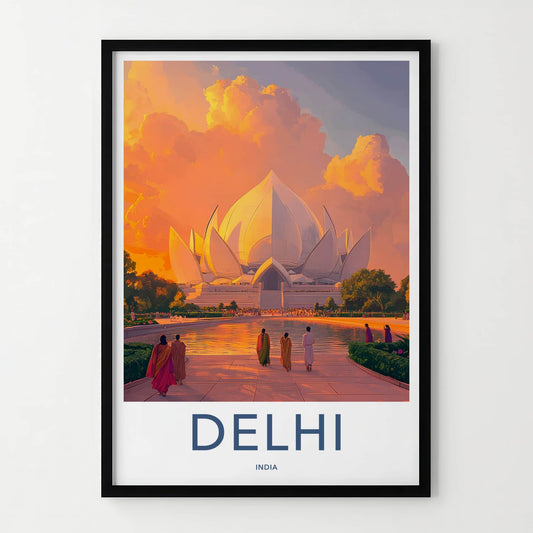 Delhi Poster - India Travel Print - Delhi Lotus Temple Framed Decor