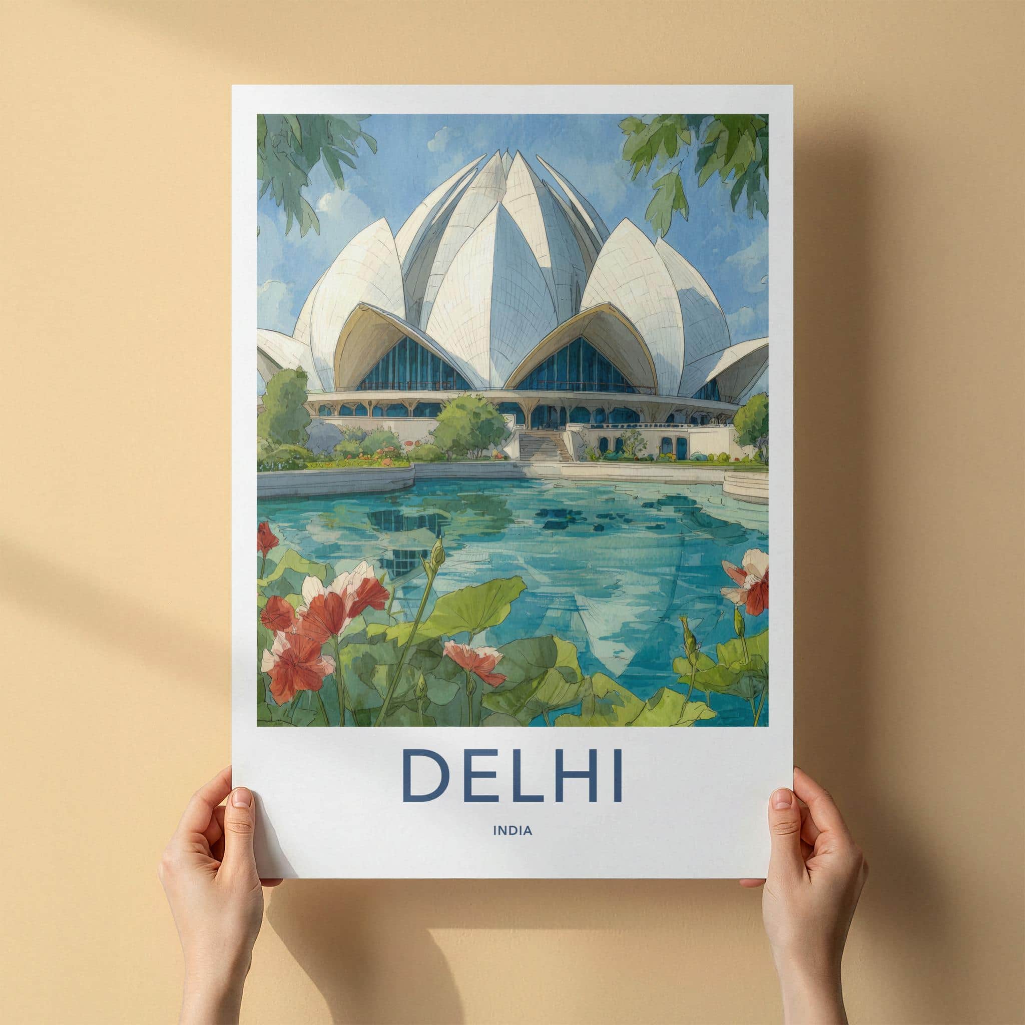 Delhi Poster - India Travel Print - Delhi White Petal Structure Framed Decor