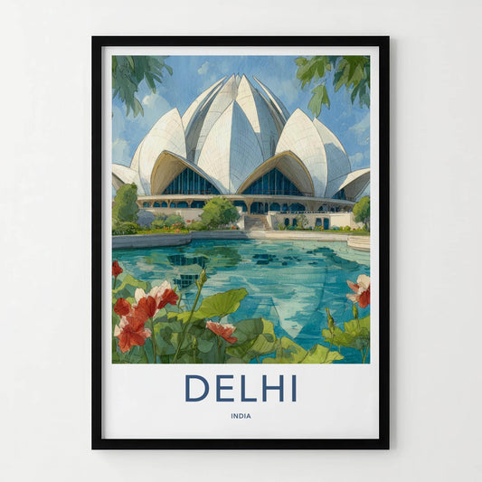 Delhi Poster - India Travel Print - Delhi White Petal Structure Framed Decor
