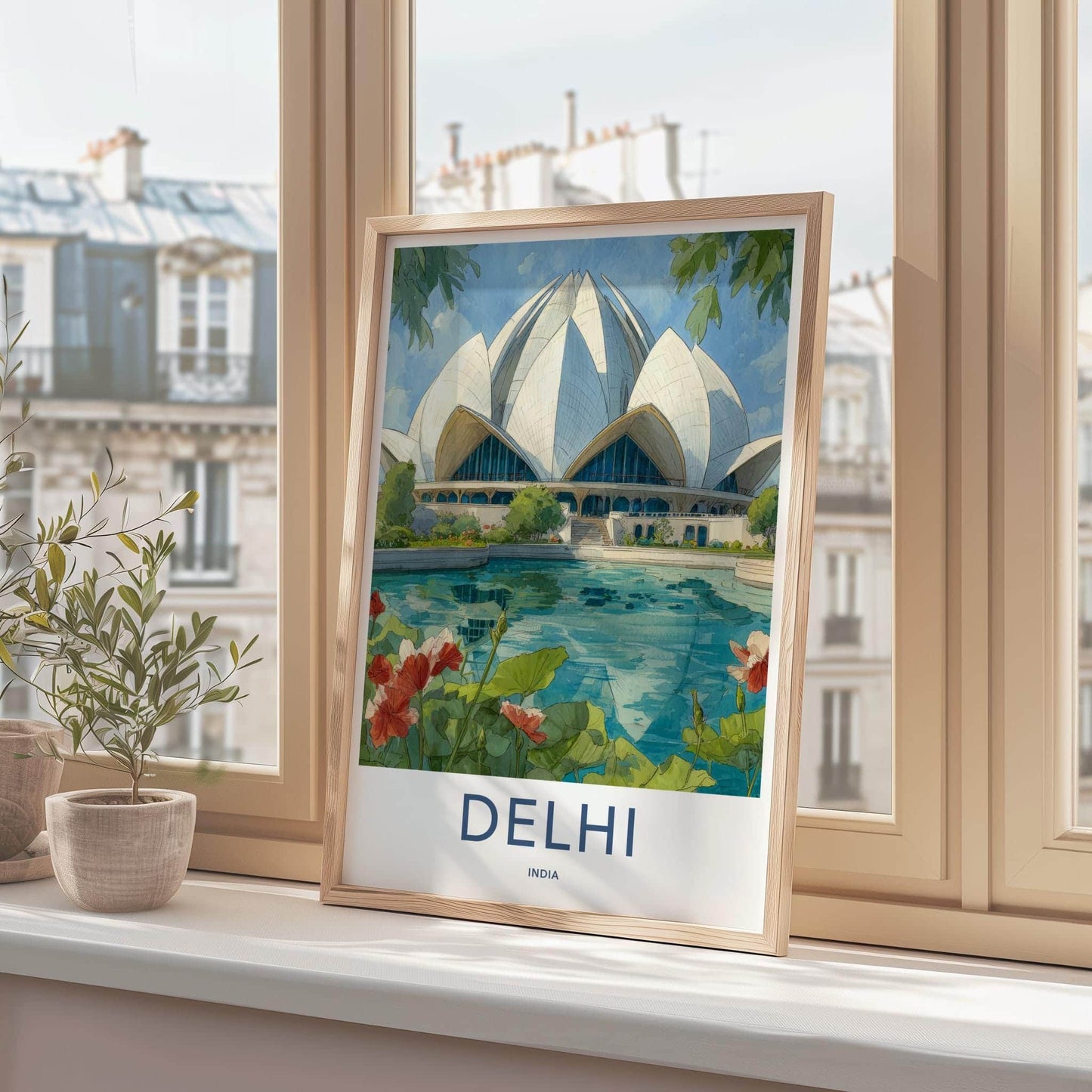 Delhi Poster - India Travel Print - Delhi White Petal Structure Framed Decor