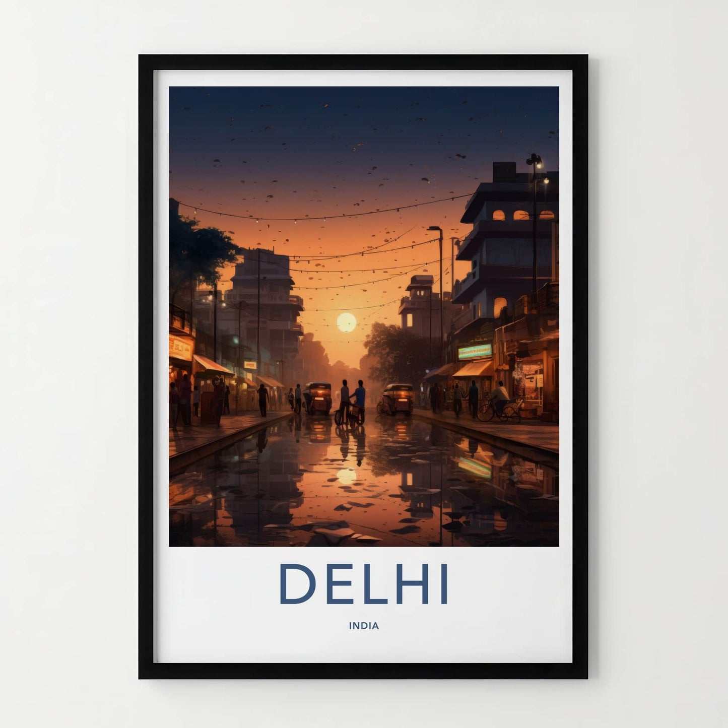 Delhi Poster - India Wall Art - Delhi Street Sunset Reflections Home Decor