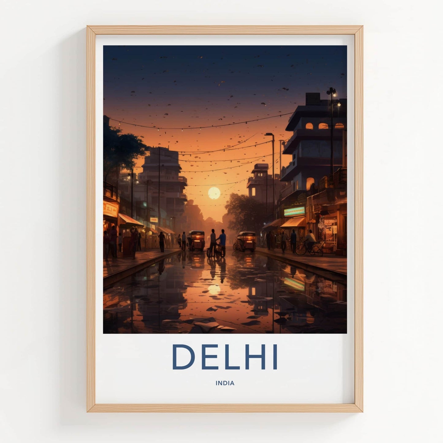 Delhi Poster - India Wall Art - Delhi Street Sunset Reflections Home Decor